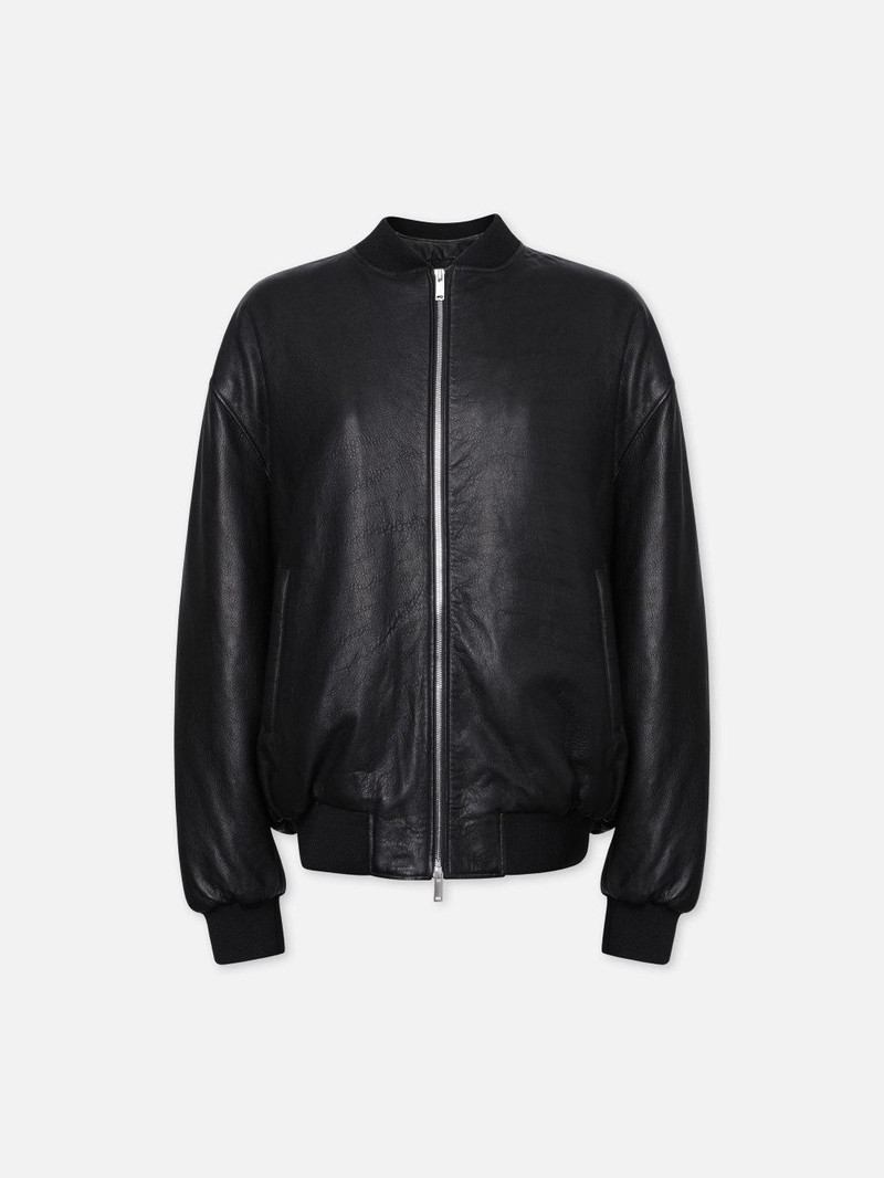 Oversized Leather Bomber in Black 1
