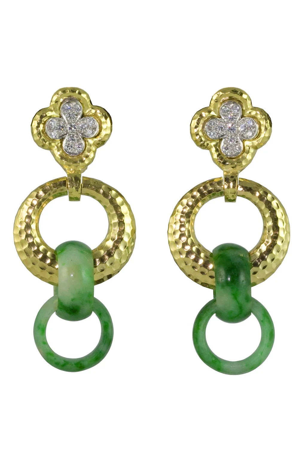Carved Jade Diamond Drop Earrings - 1
