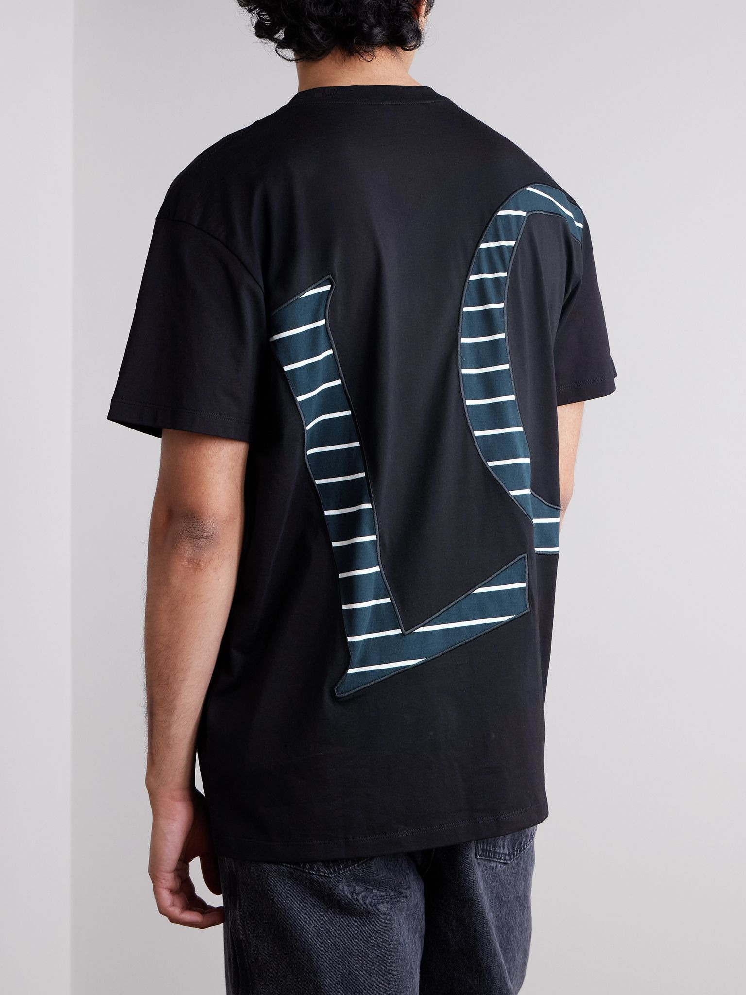 Logo-Appliquéd Striped Cotton-Jersey T-Shirt Black - 3