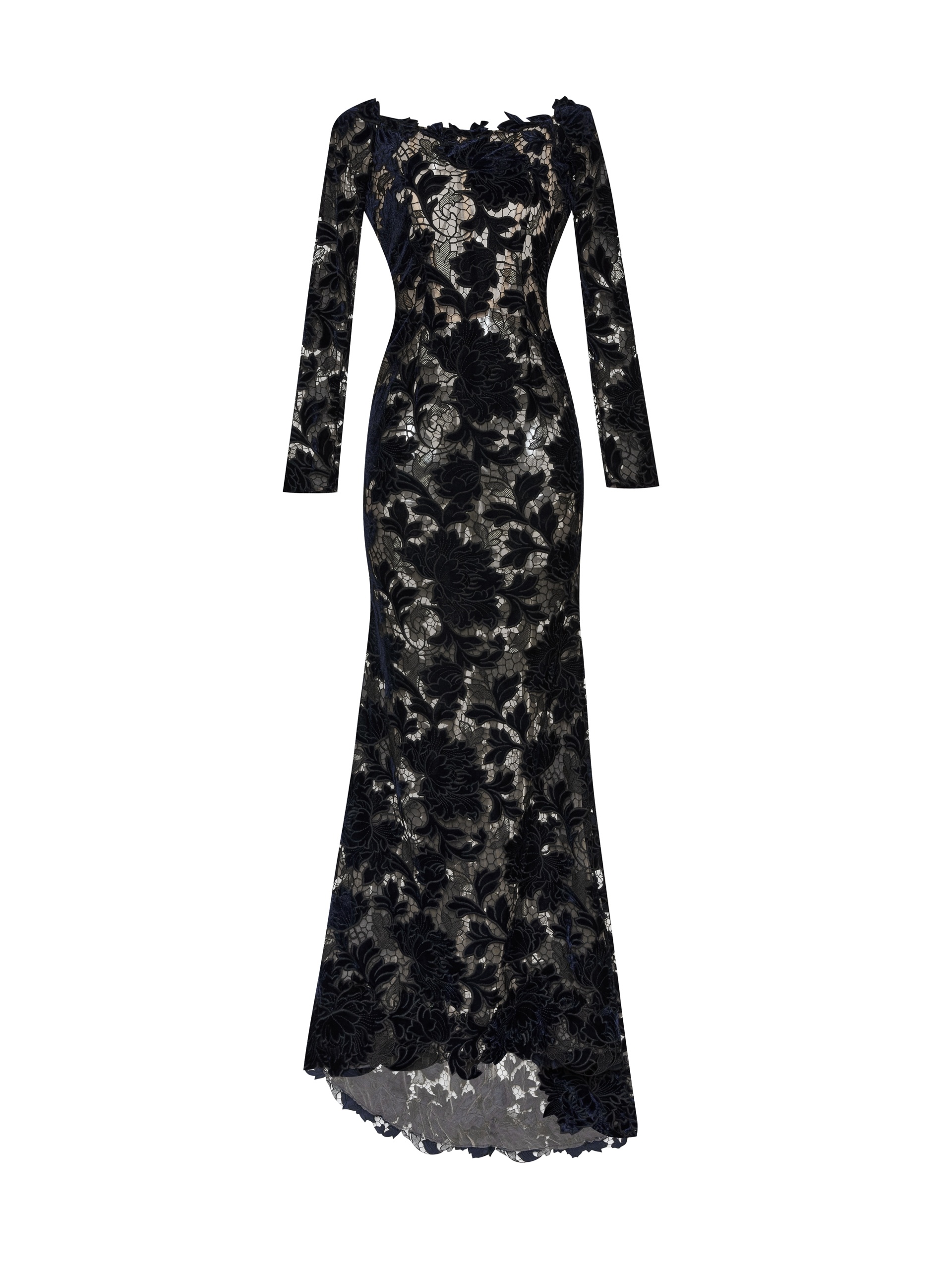 OFF SHOULDER PEONY VELVET GUIPURE GOWN - 5