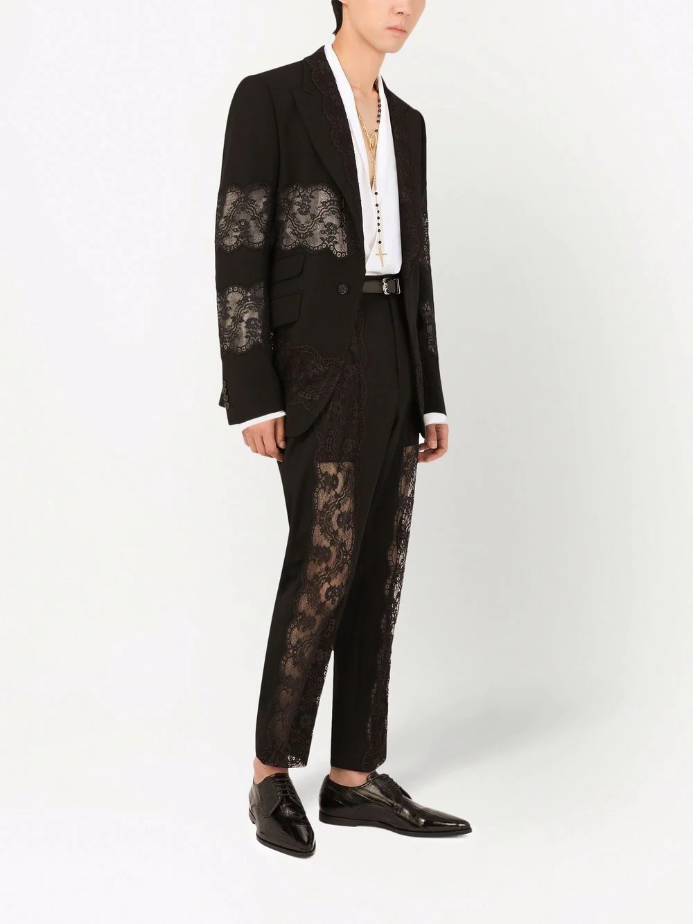 lace-panelled tailored blazer - 2