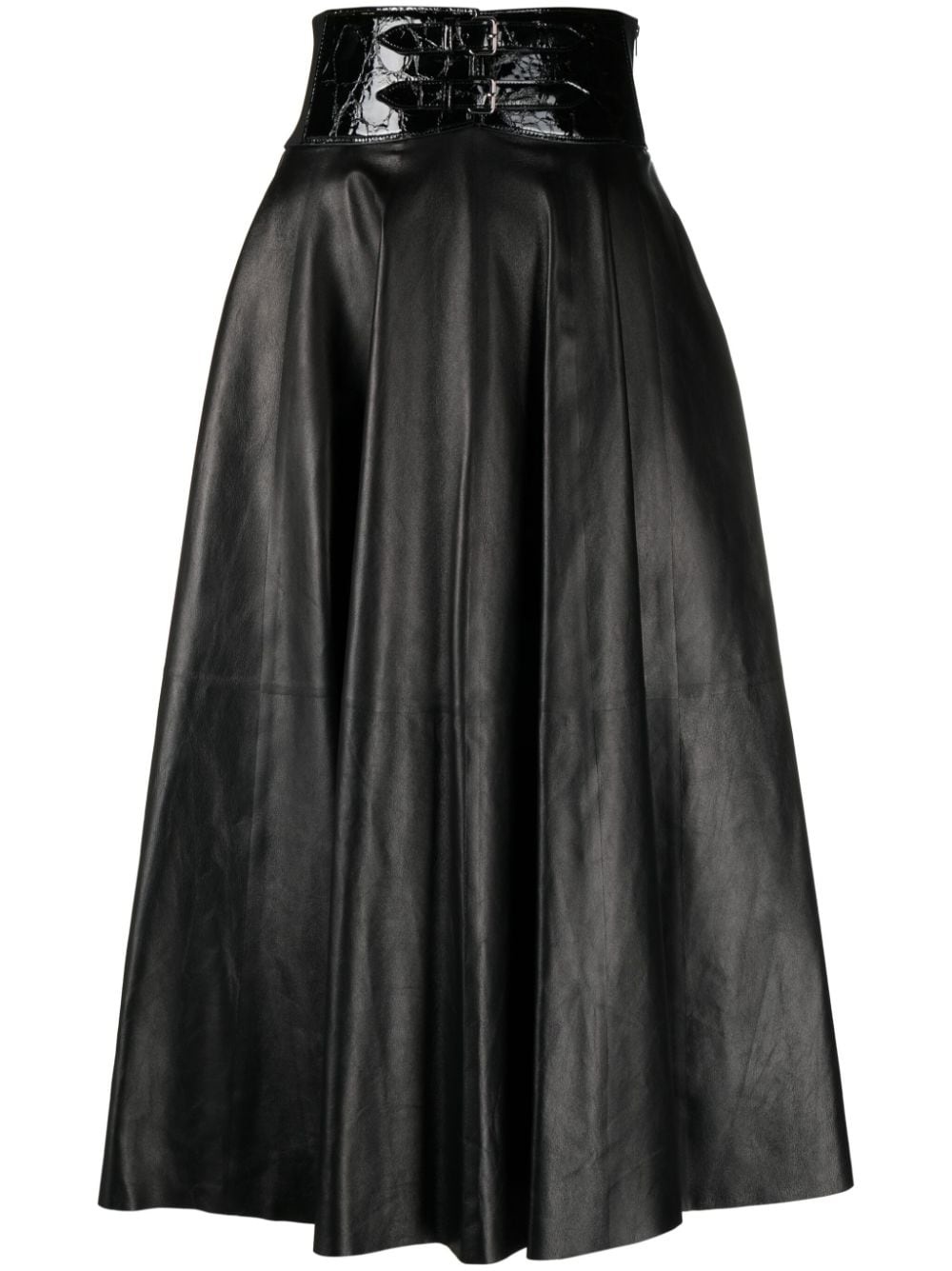 belted leather midi skirt - 1