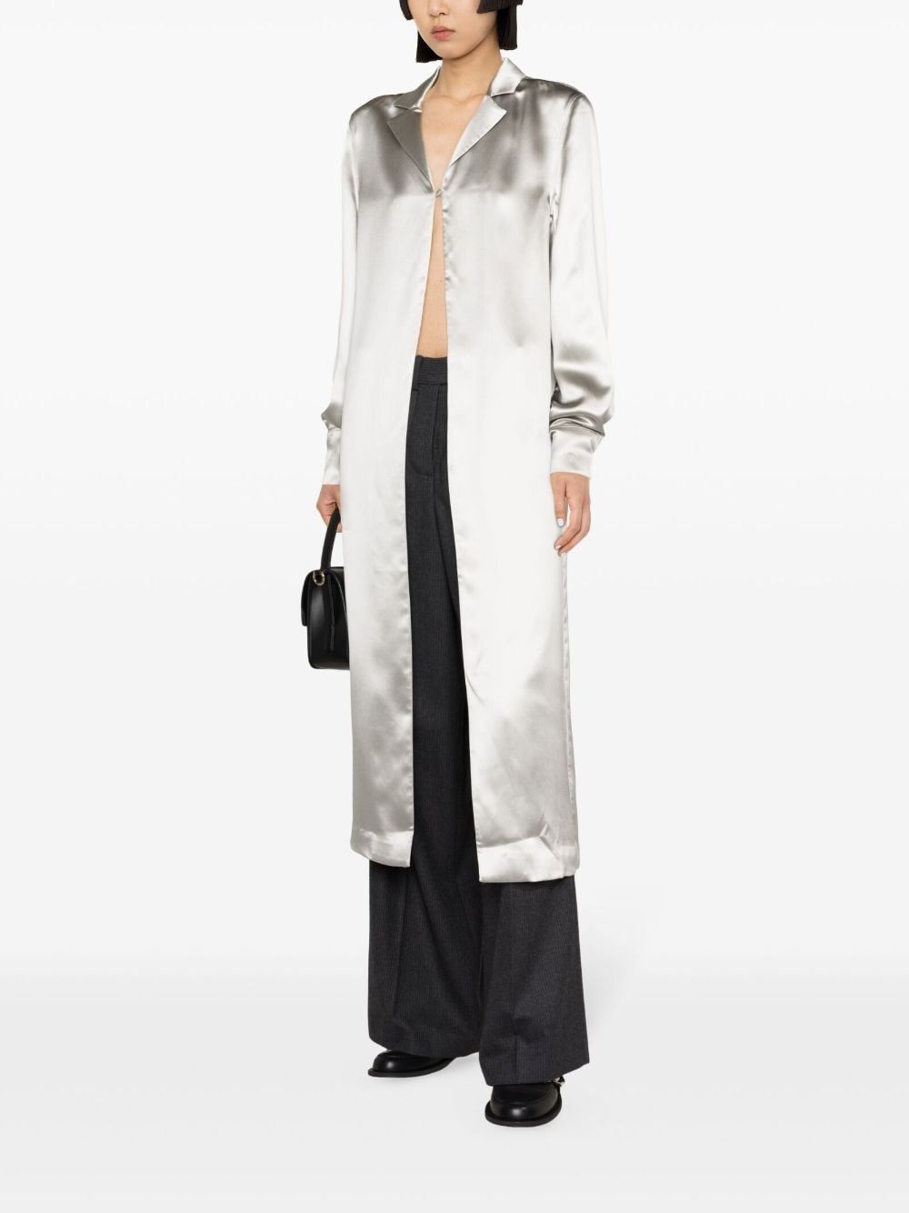 satin silk-blend long shirt - 3