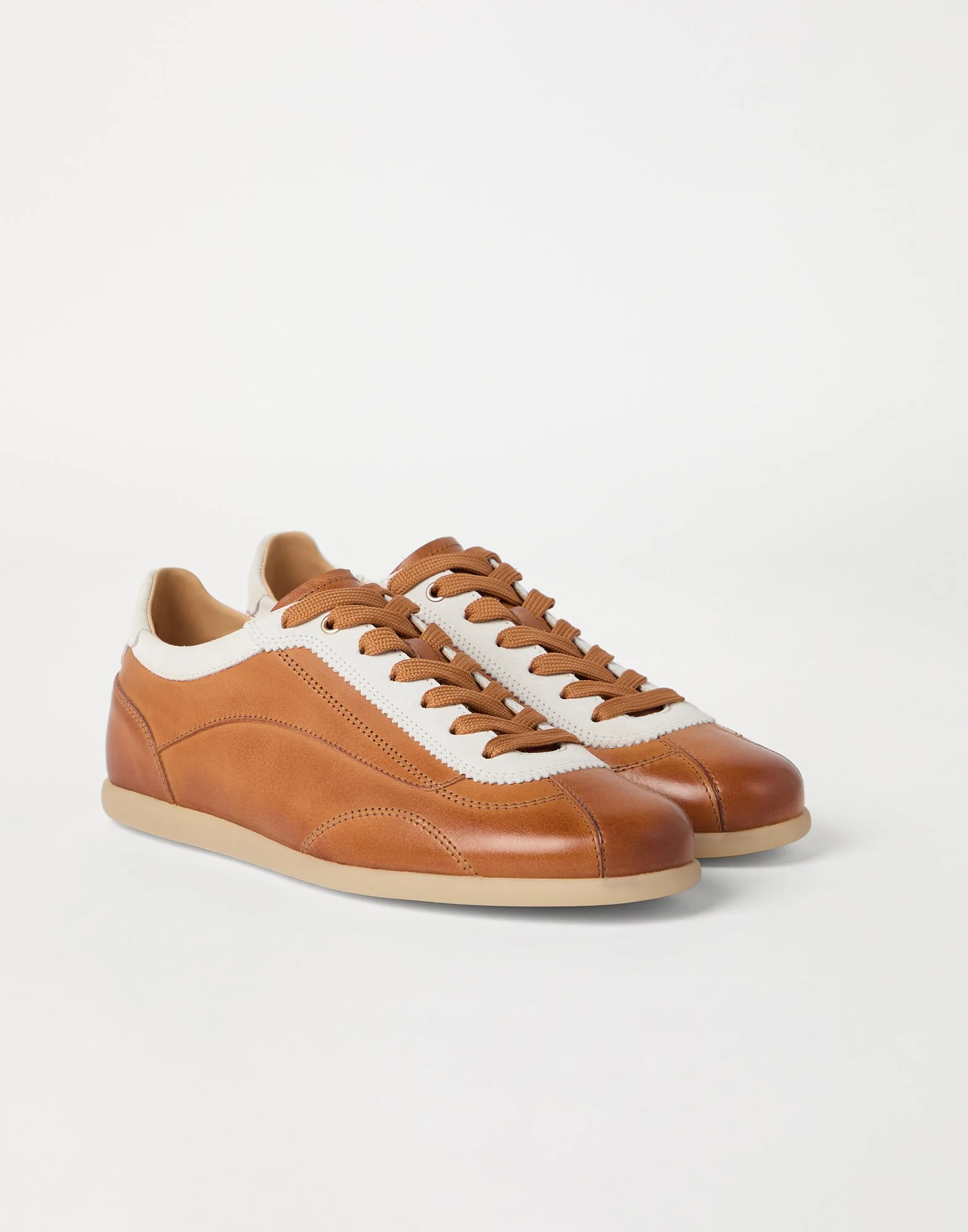Natural-effect calfskin and washed suede sneakers with slim outsole - 1