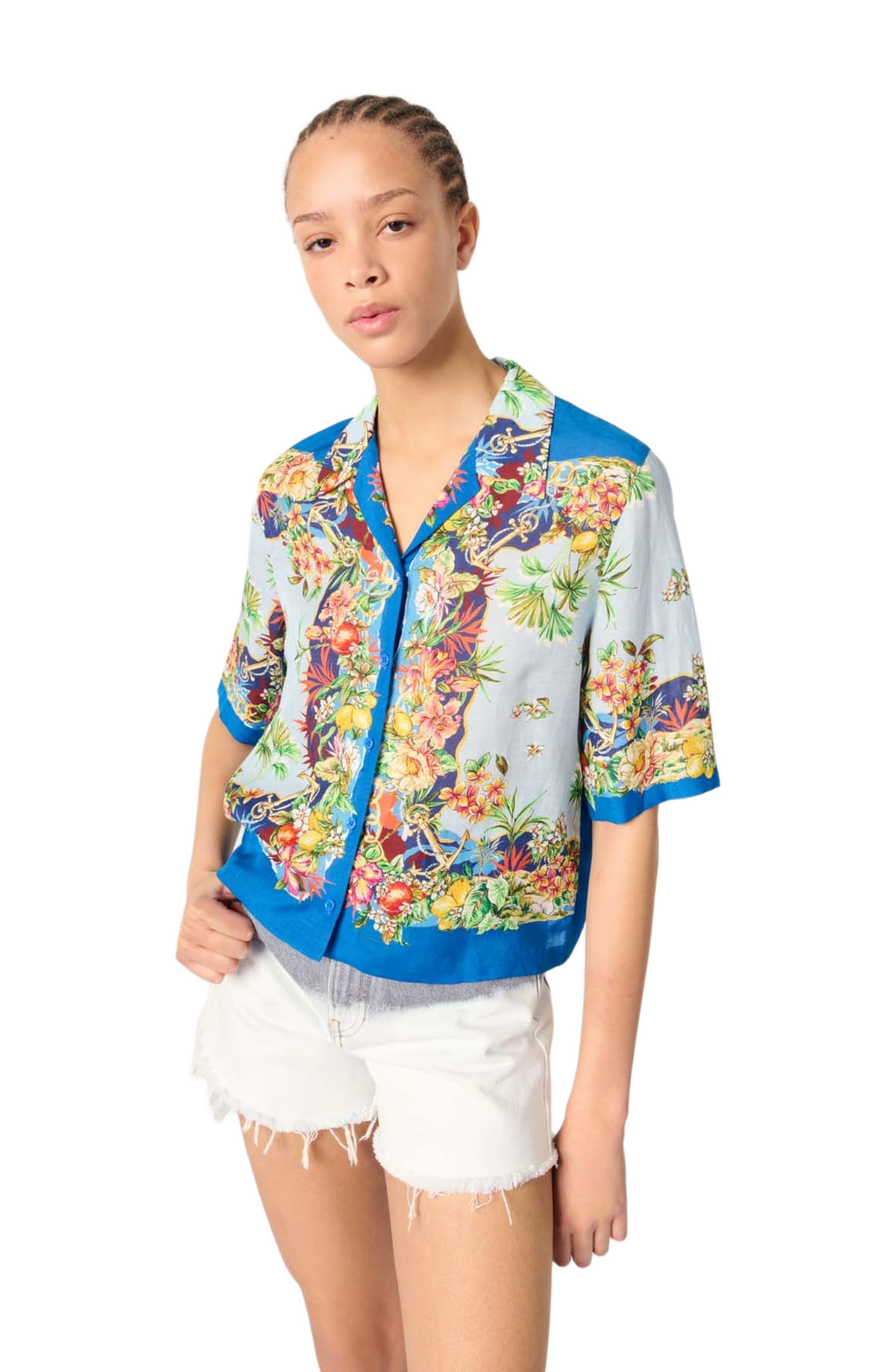 maje Patterned cropped shirt in Multicolor Floral Print at Nordstrom - 4