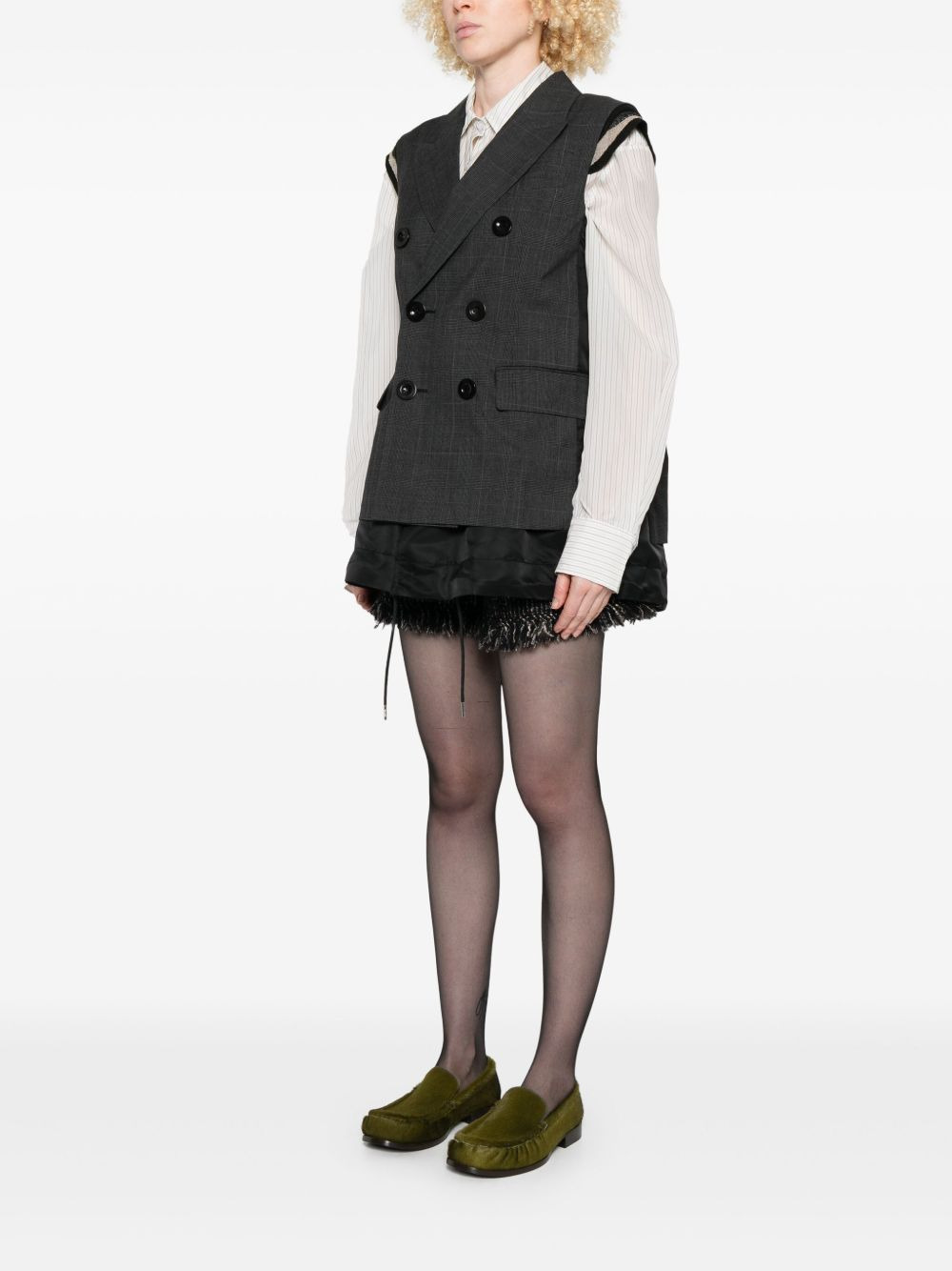 Glen double-breasted checked vest - 3