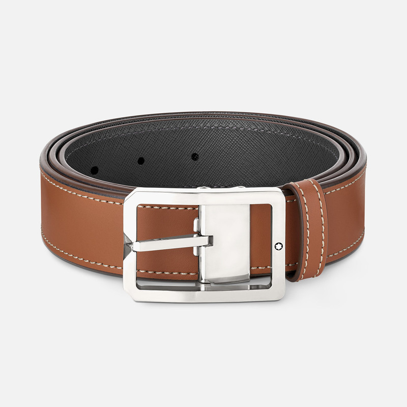 Tan/Gray 35 mm reversible leather belt 1