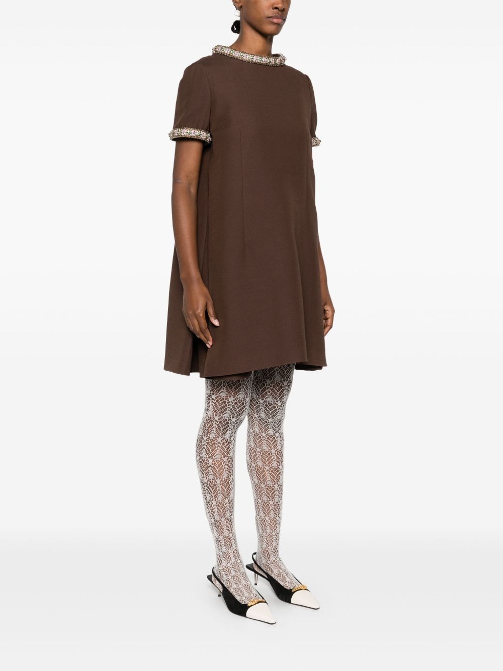 crystal-embellished crepe mini dress - 3