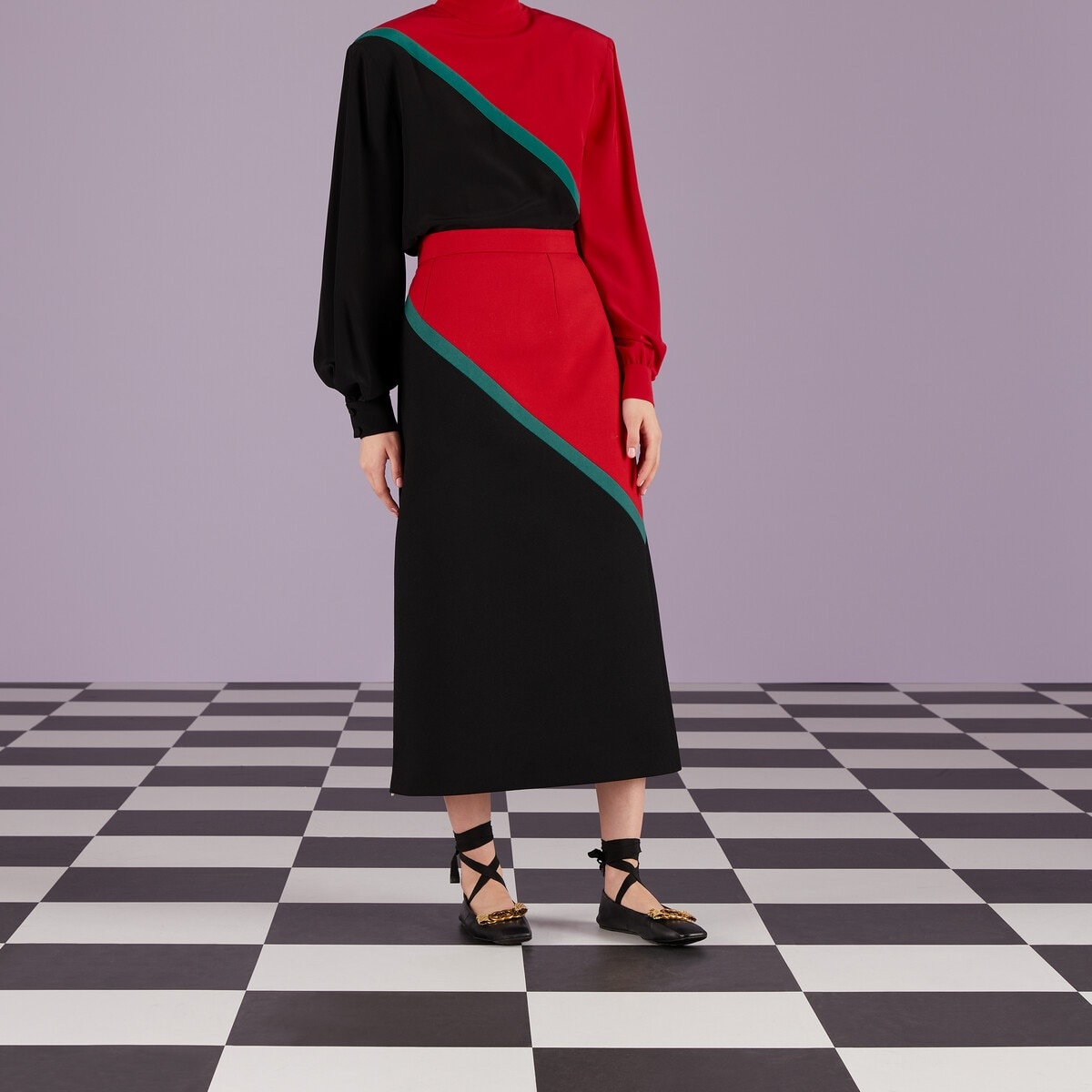 Diagonal stripe wool skirt - 6