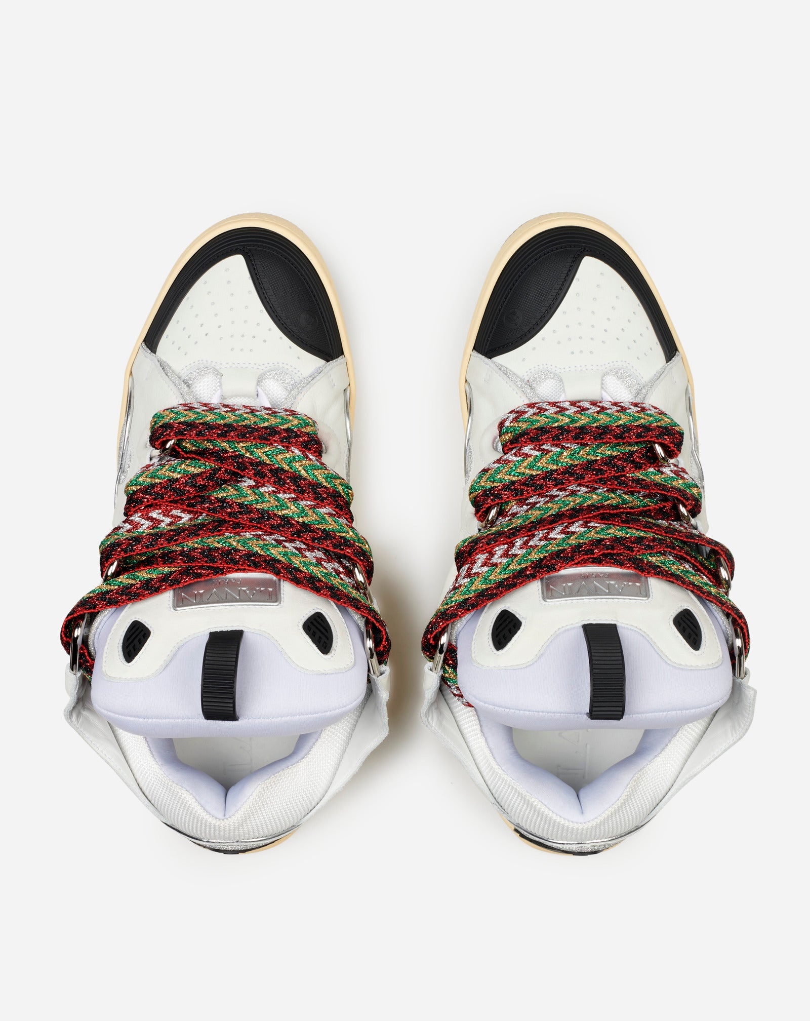 LEATHER AND GLITTER TECHNICAL MATERIAL CURB SNEAKERS - 4