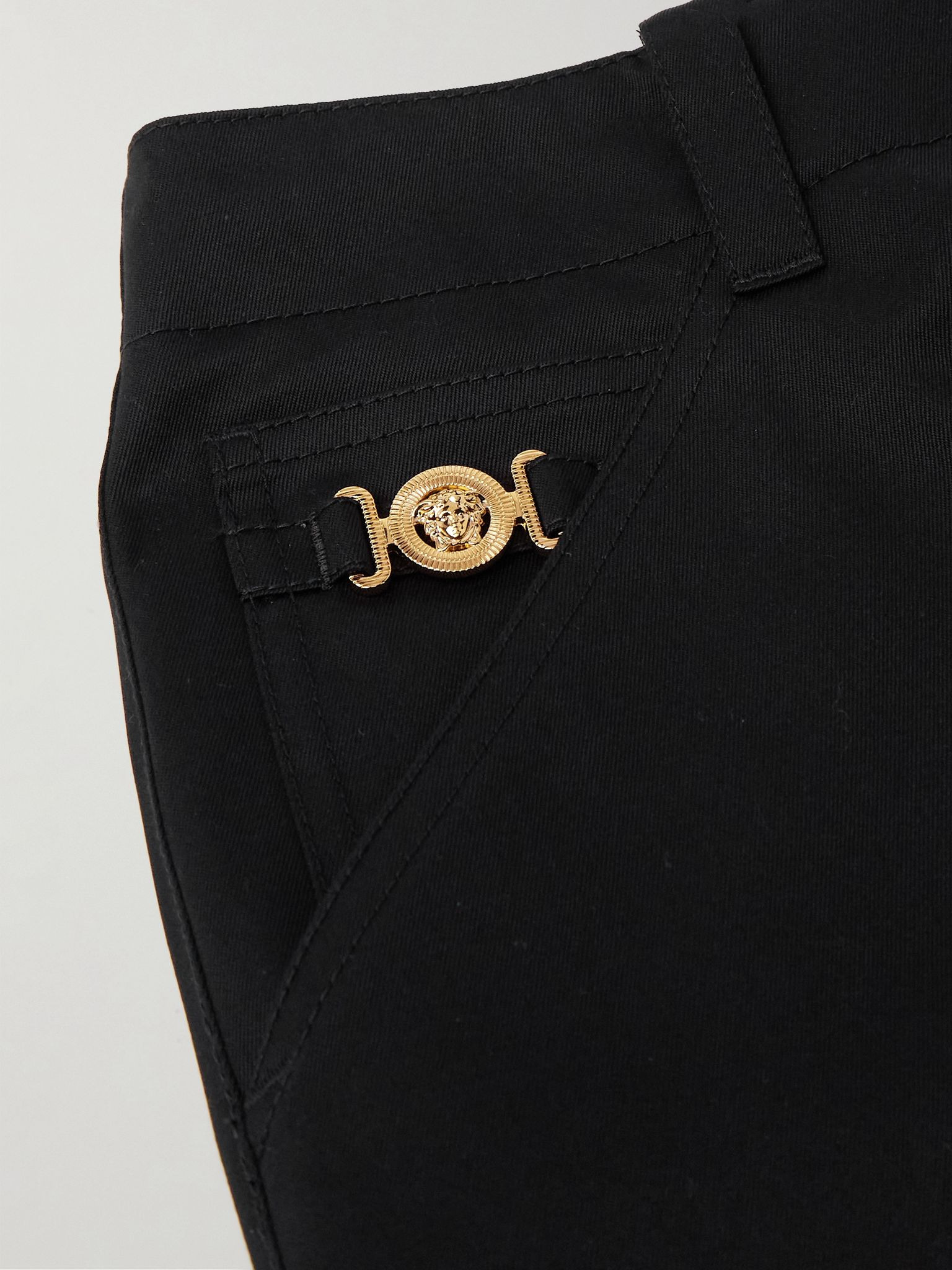 Straight-Leg Embellished Cotton-Gabardine Trousers Black - 6