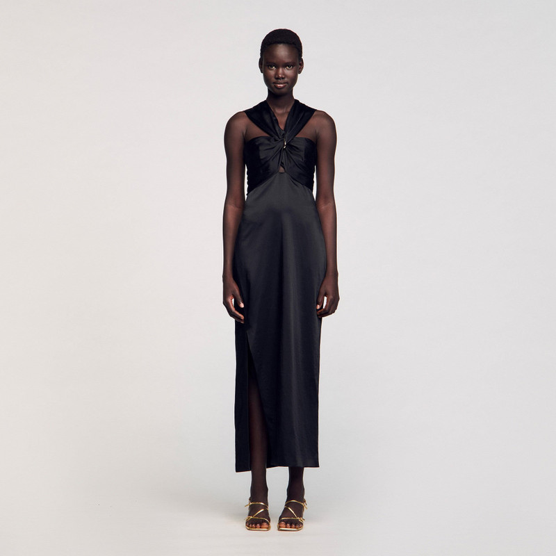 Sandro SLIT SATIN-EFFECT MAXI DRESS outlook