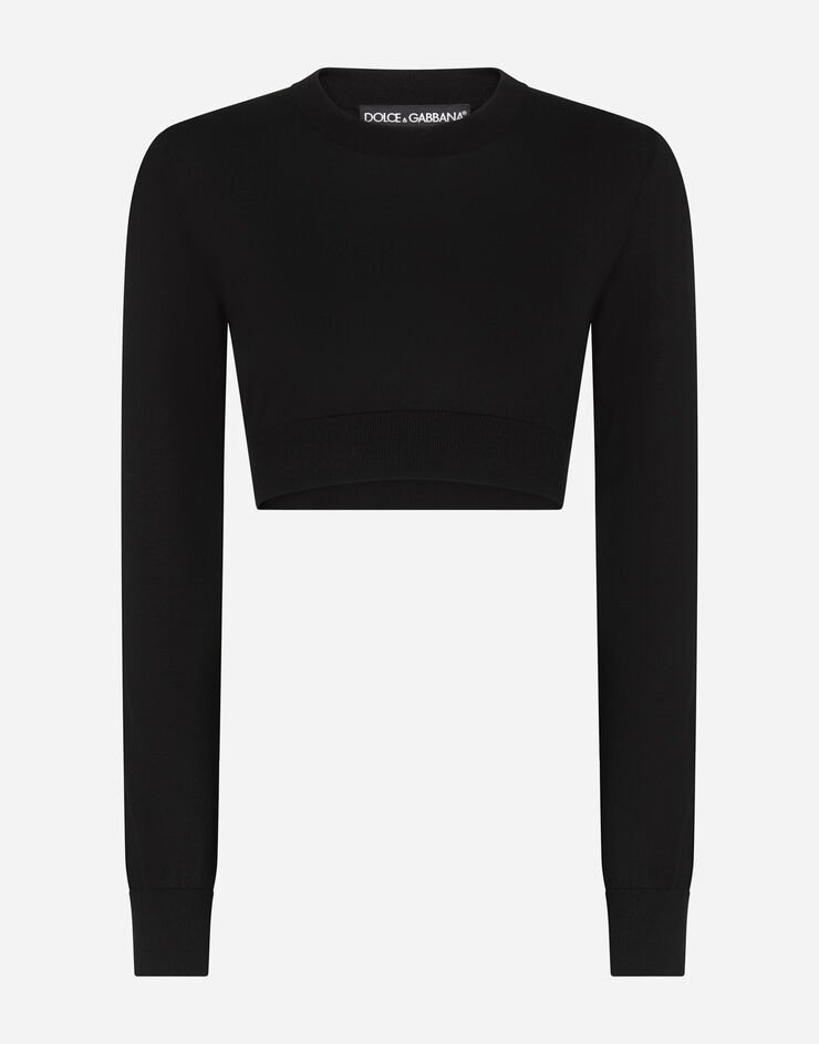 Cropped round-neck silk pullover - 3