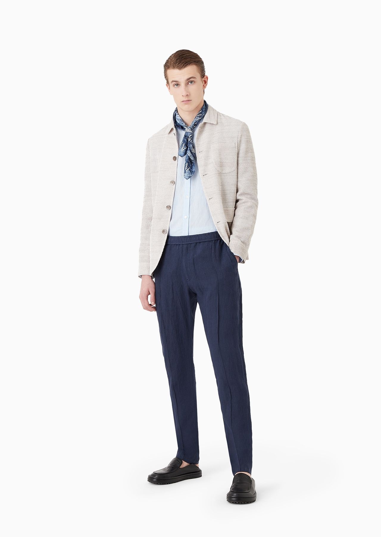 Linen chambray shirt with guru collar - 4
