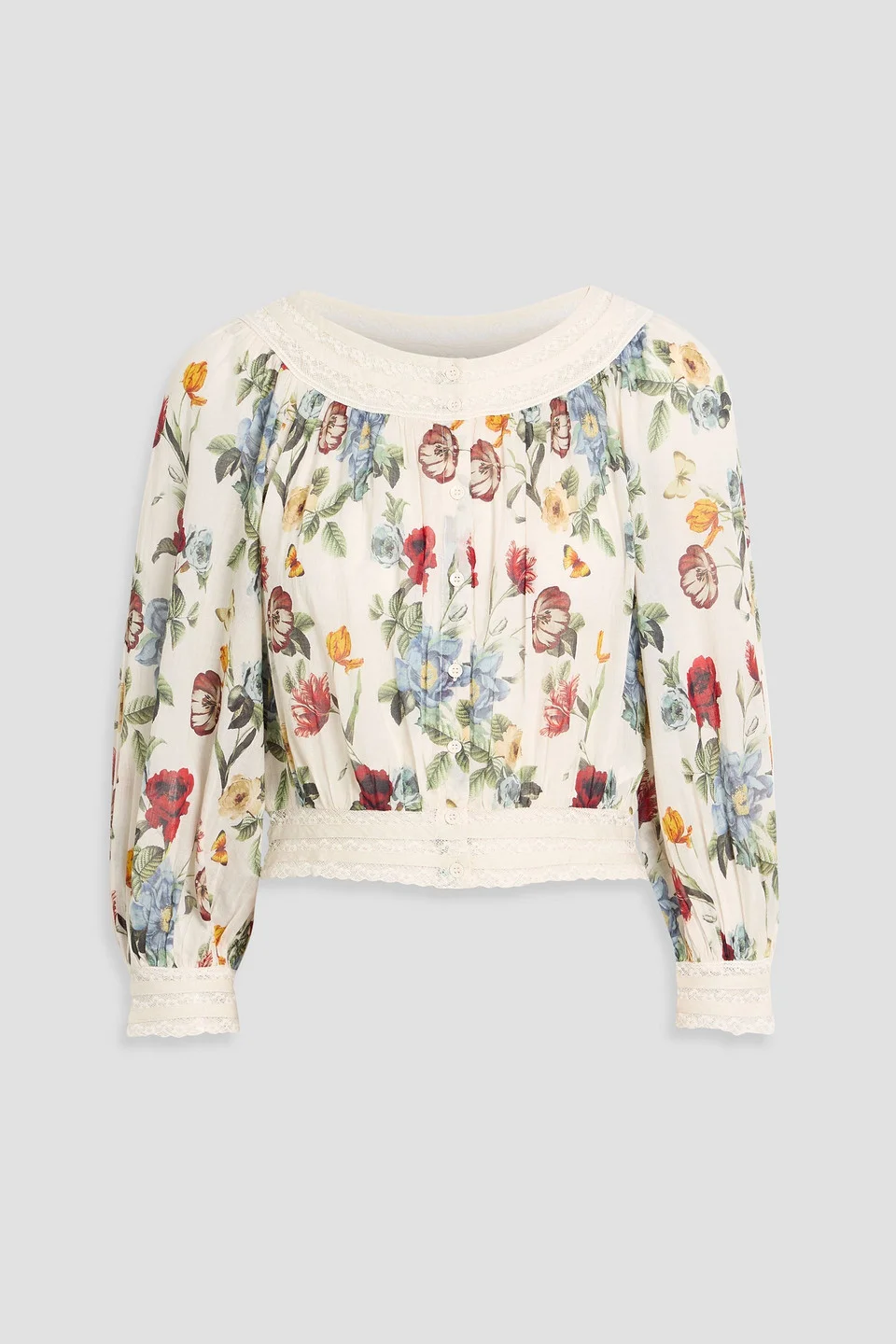 Cherelle lace-trimmed floral-print cotton-gauze top - 1