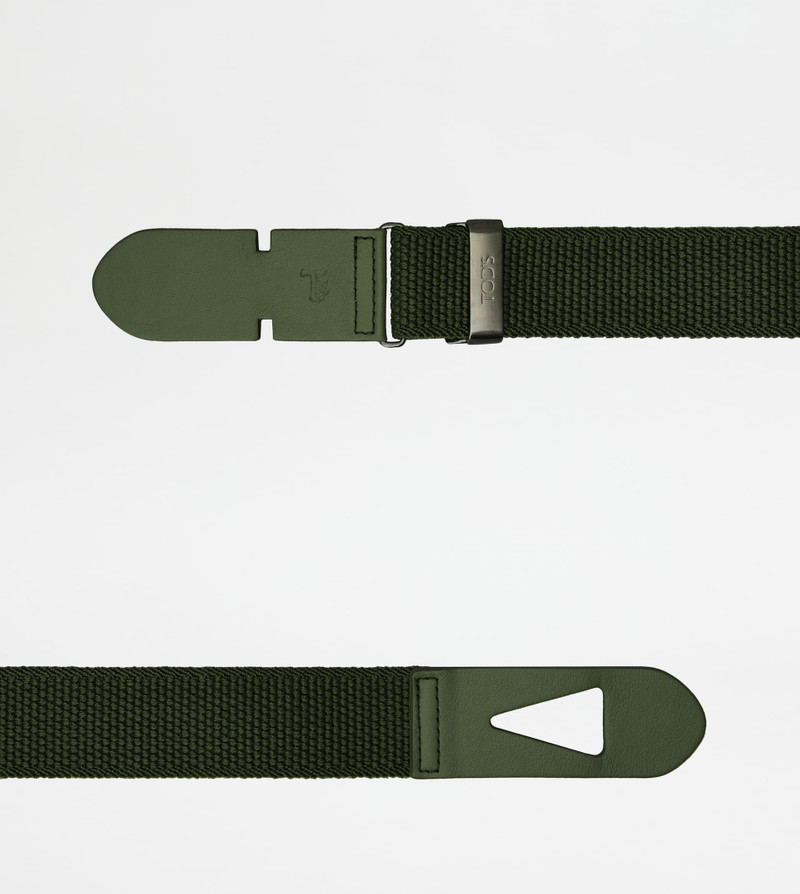 Tod's BELT IN CANVAS AND LEATHER - GREEN outlook