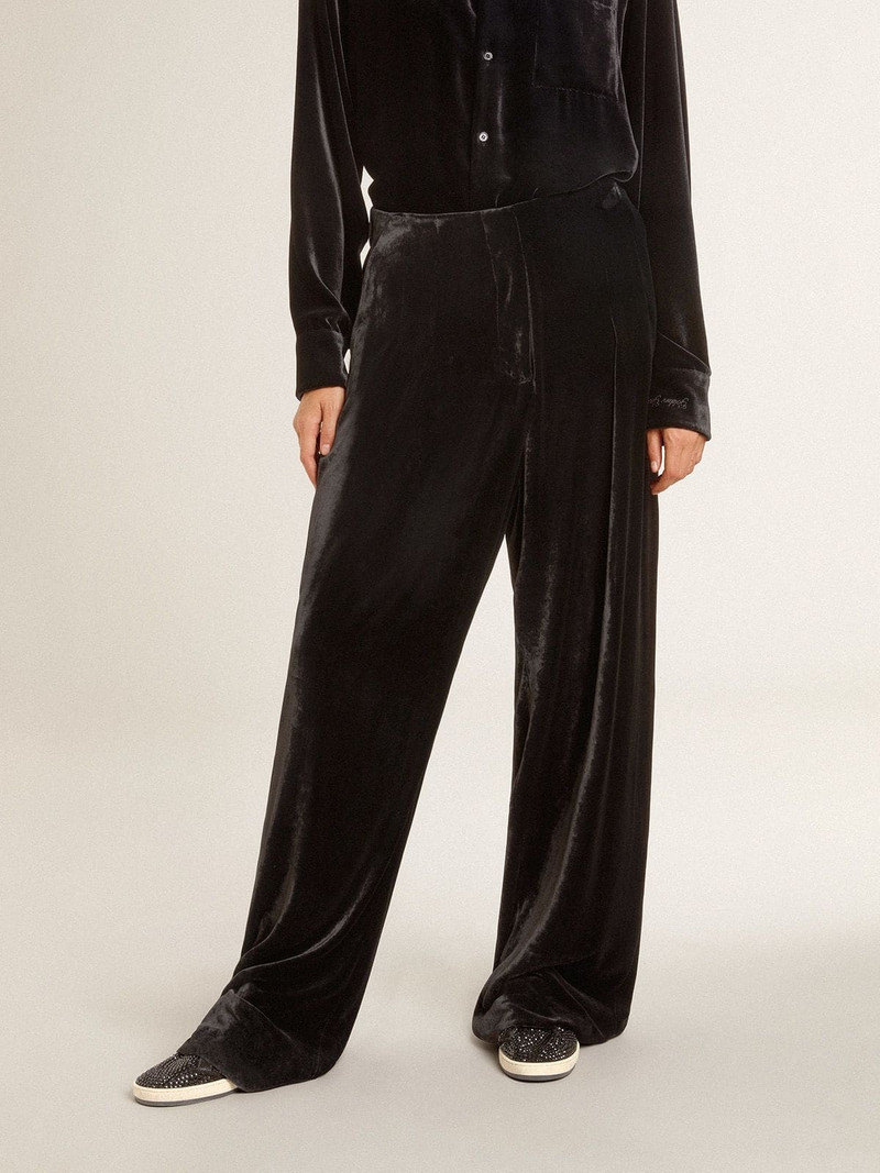 Golden Goose Black velvet-effect pants outlook