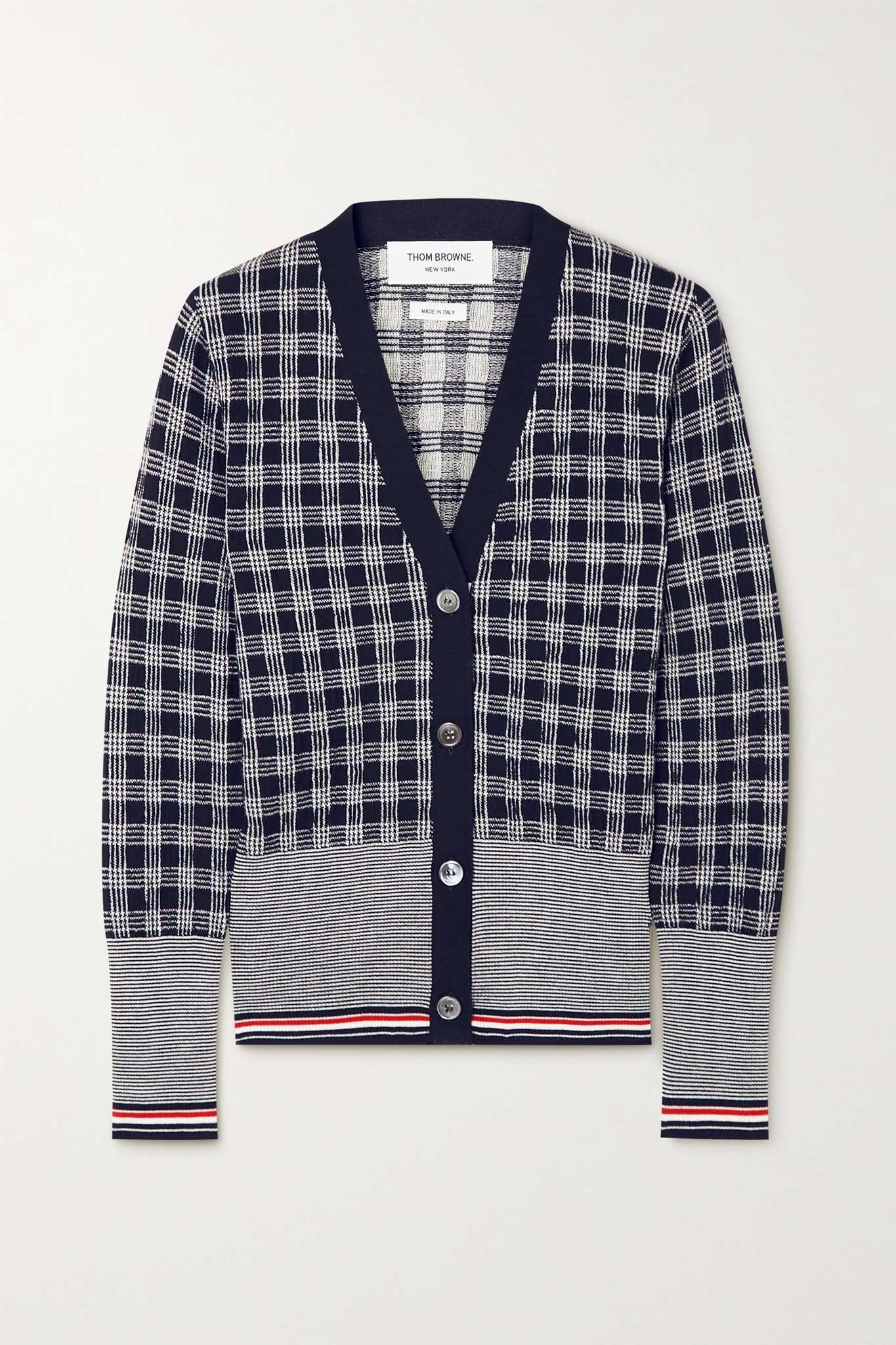 Checked striped merino wool cardigan - 1