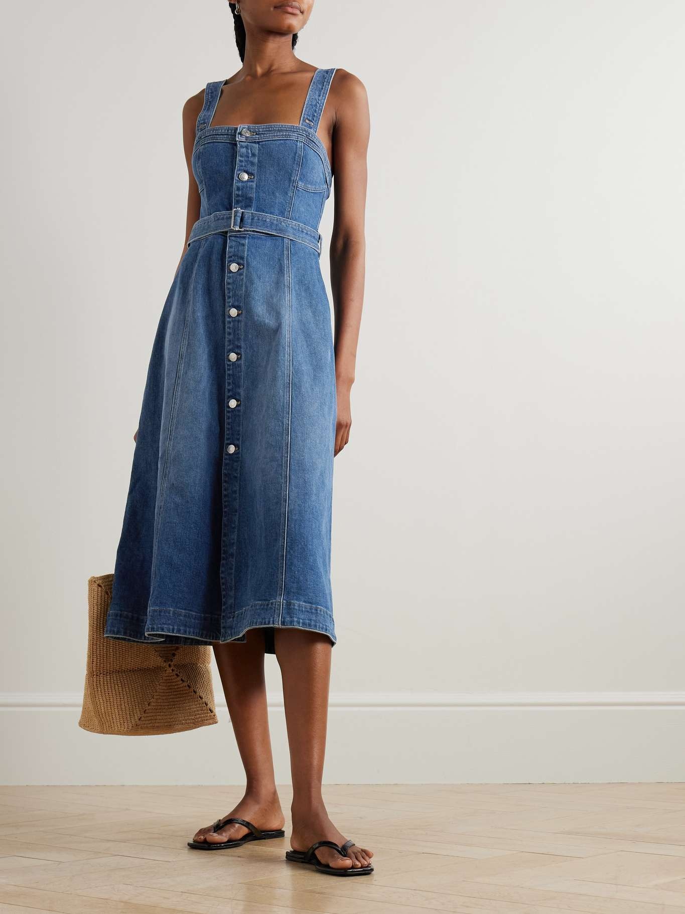 Alba belted stretch-denim midi dress Unknown - 2