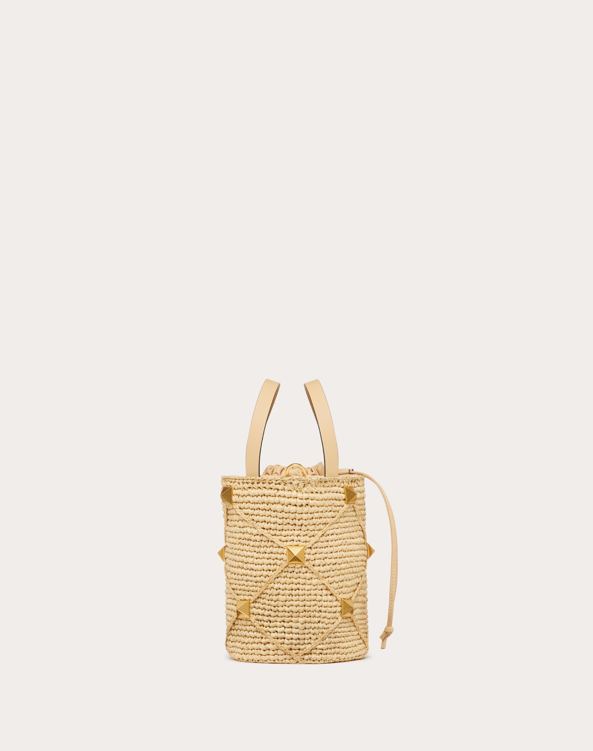 ROMAN STUD RAFFIA BUCKET BAG - 5