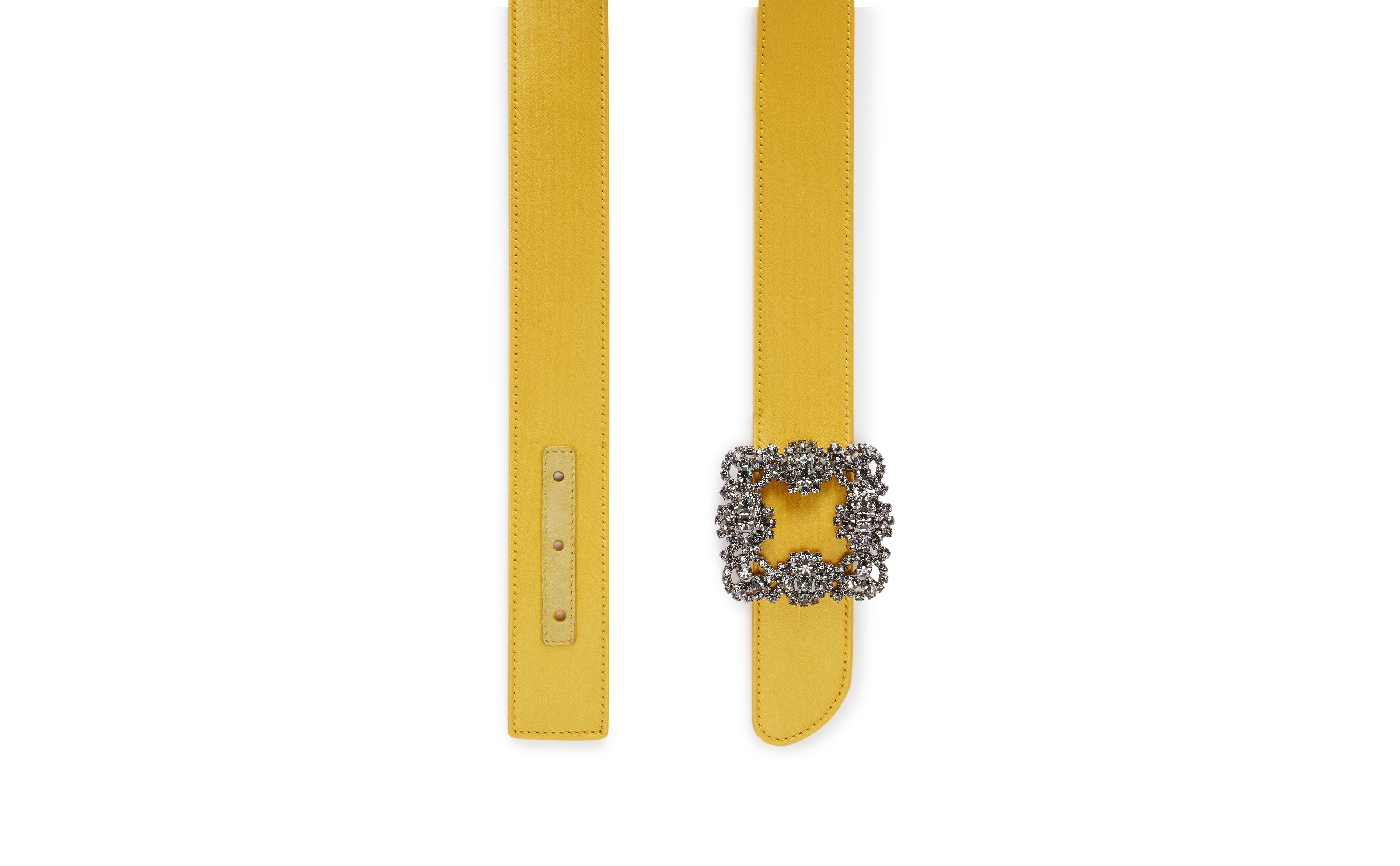 Yellow Satin Crystal Buckled Belt - 3