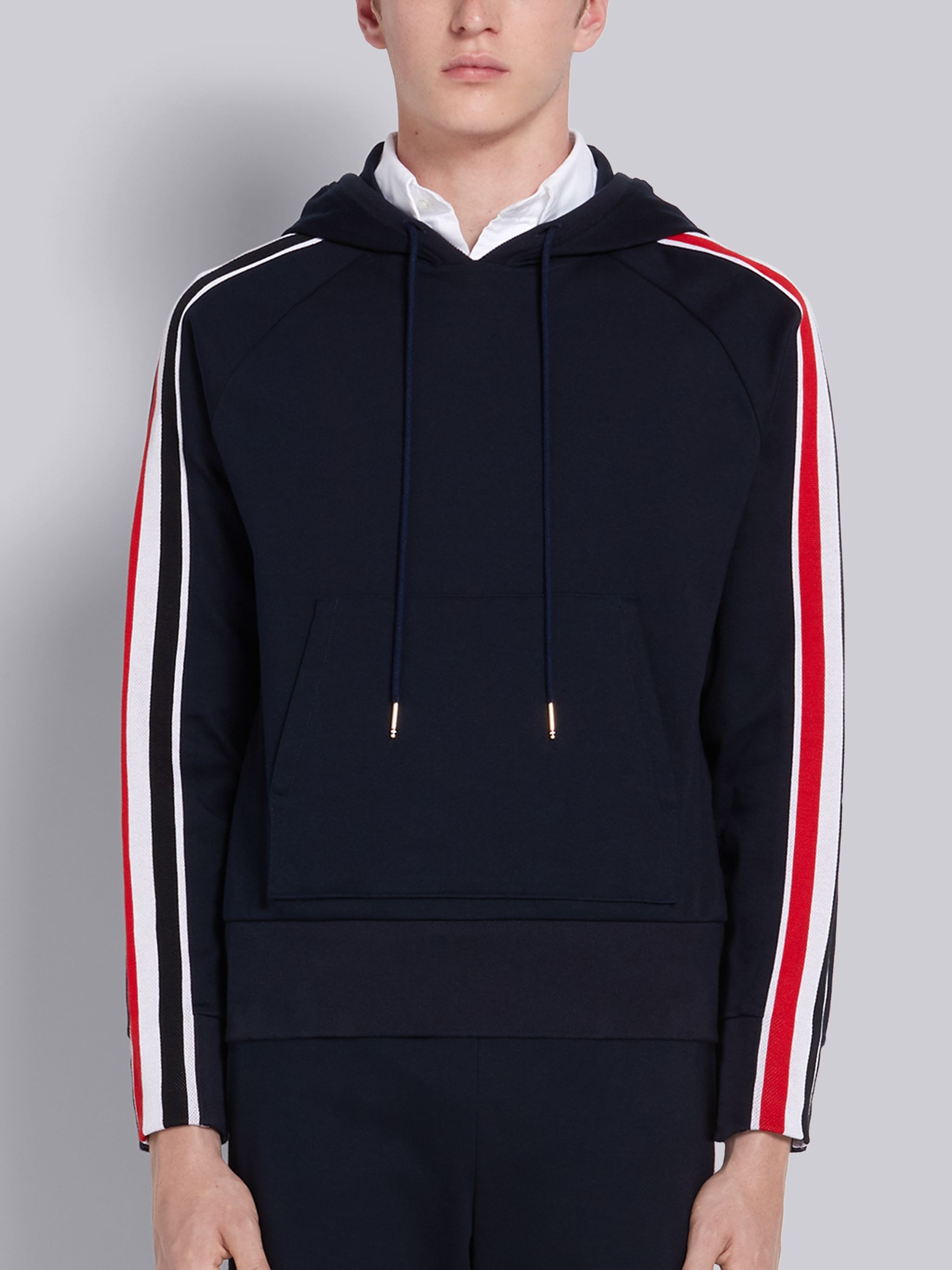 Navy Cotton Interlocking RWB Stripe Hoodie - 1