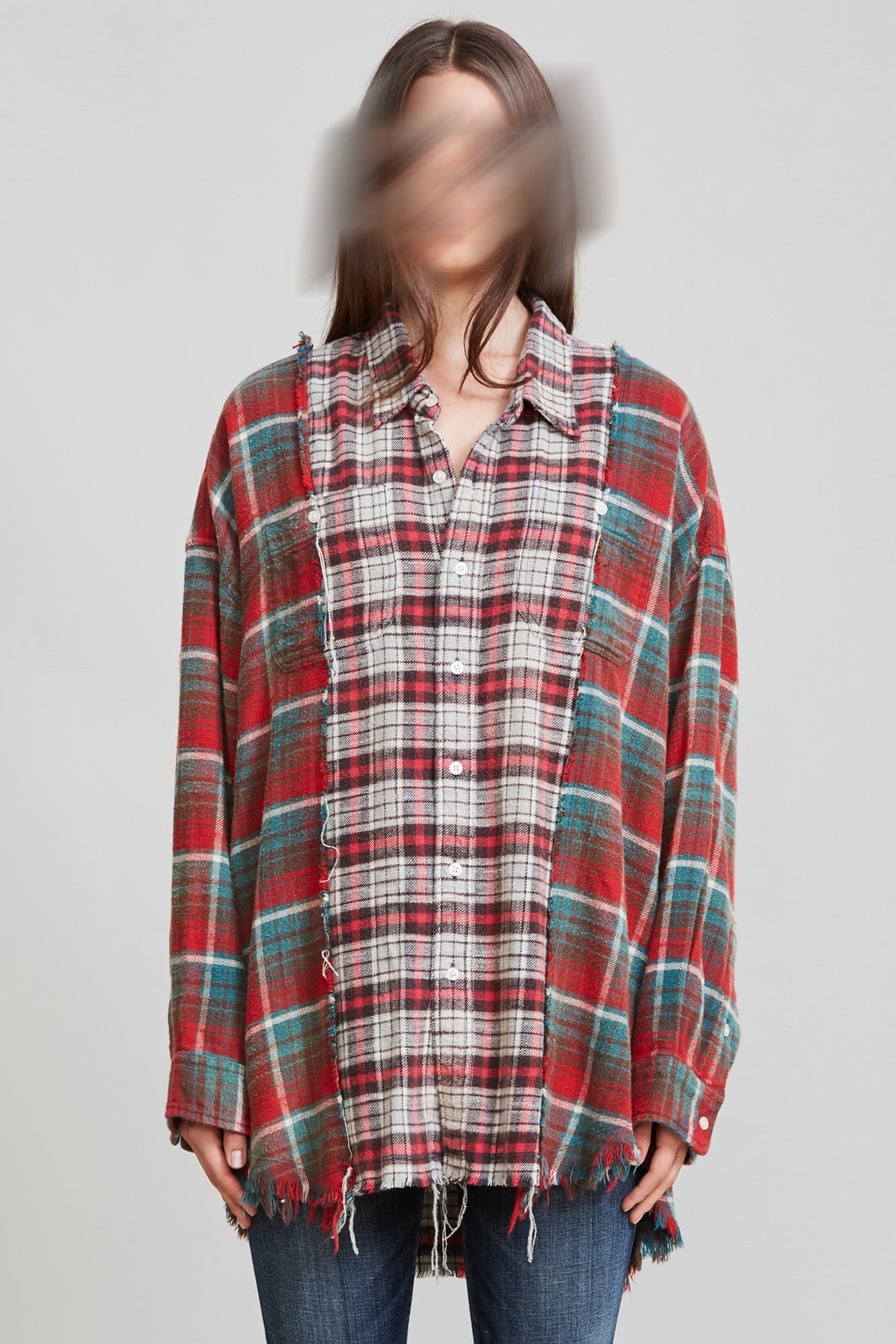 Drop Neck Combo Work Shirt - Grey Blue Plaid | R13 Denim Official Site - 2