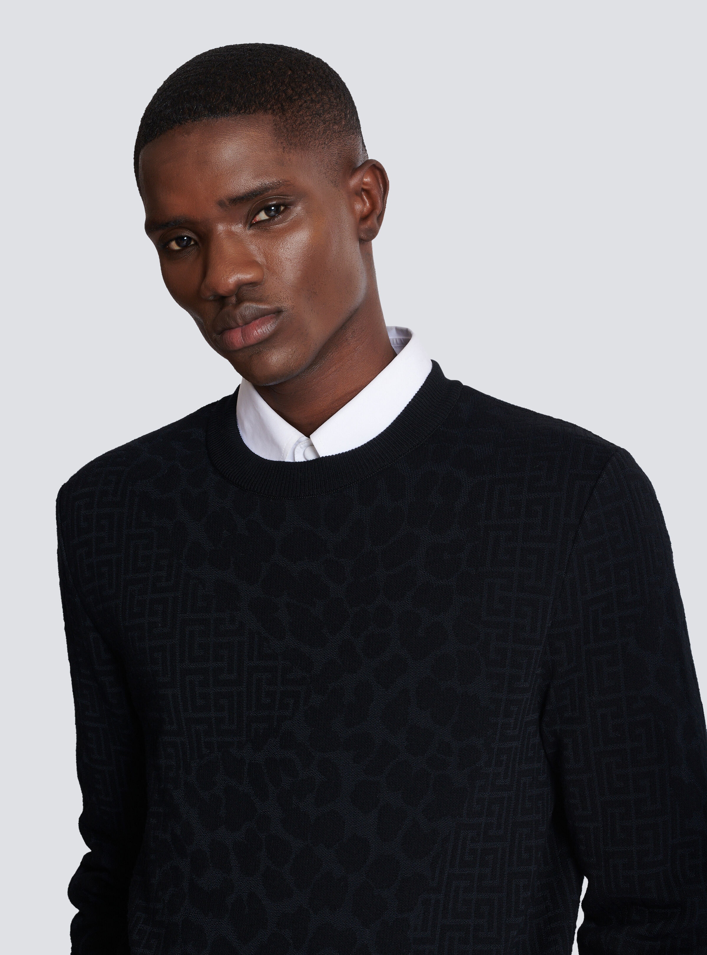 Monogram knit and leopard pattern jumper - 7