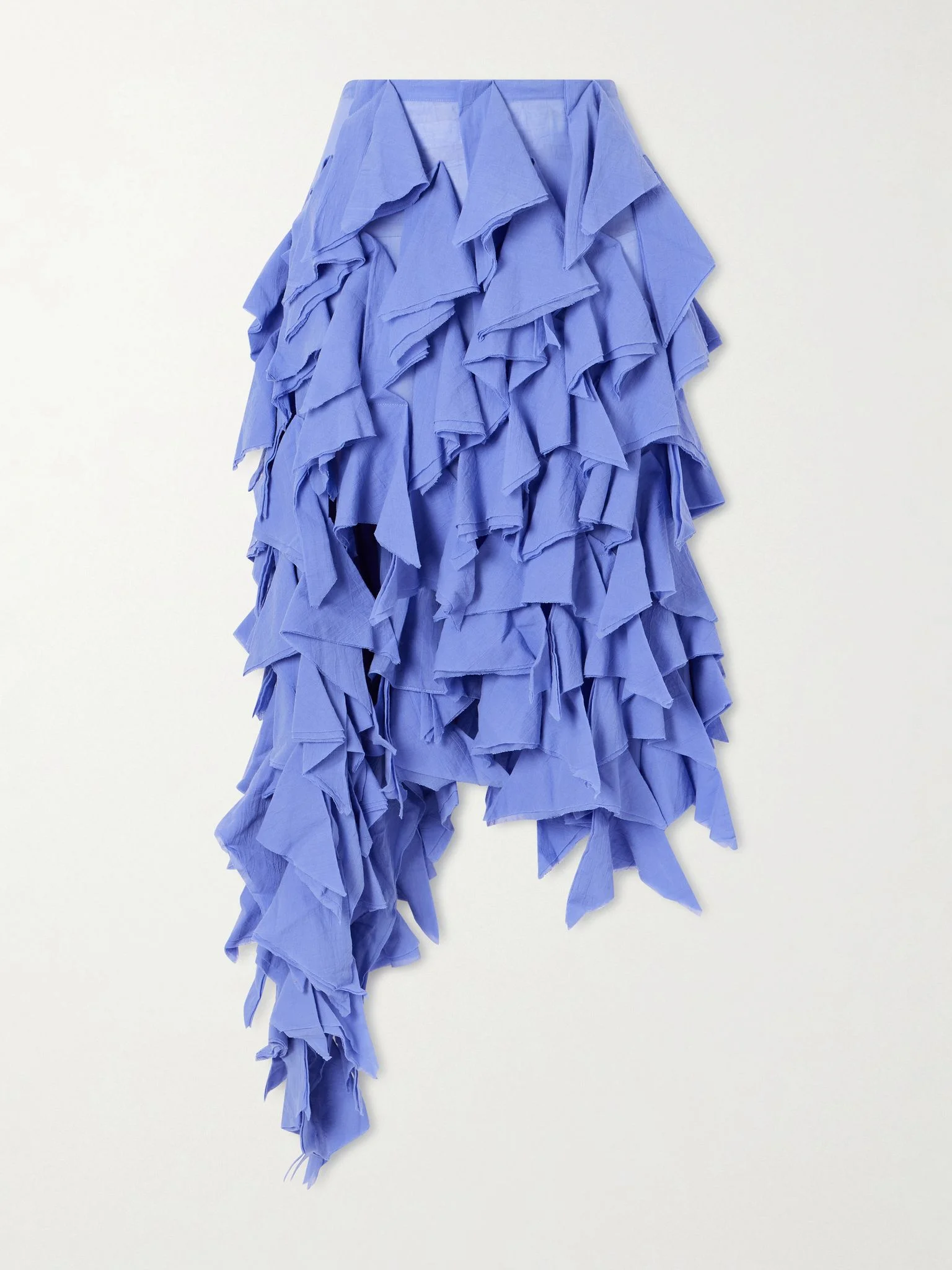Handkerchief asymmetric ruffled cotton midi skirt Sky blue - 1
