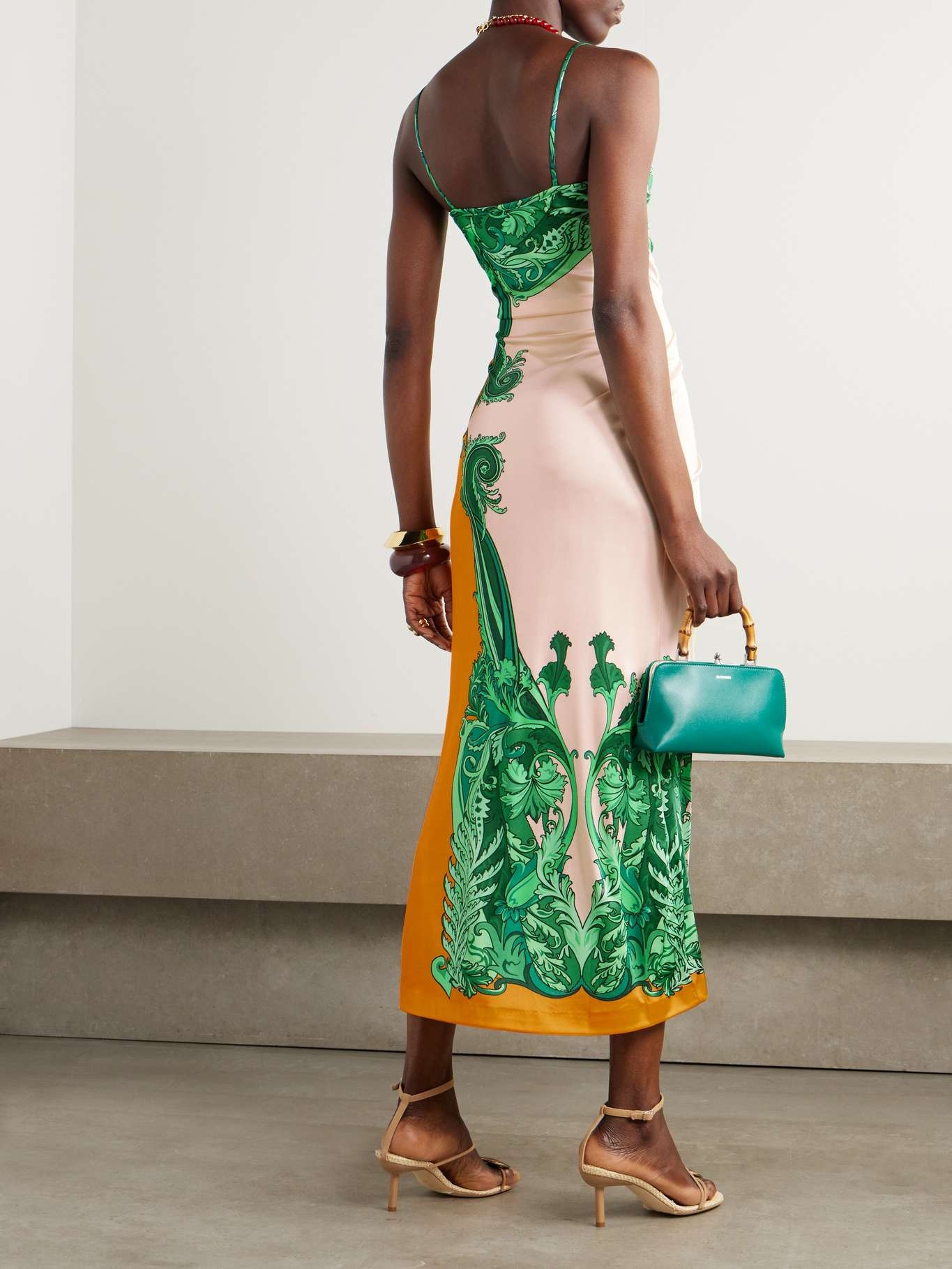 Wrap-effect gathered printed cady maxi dress Green - 3