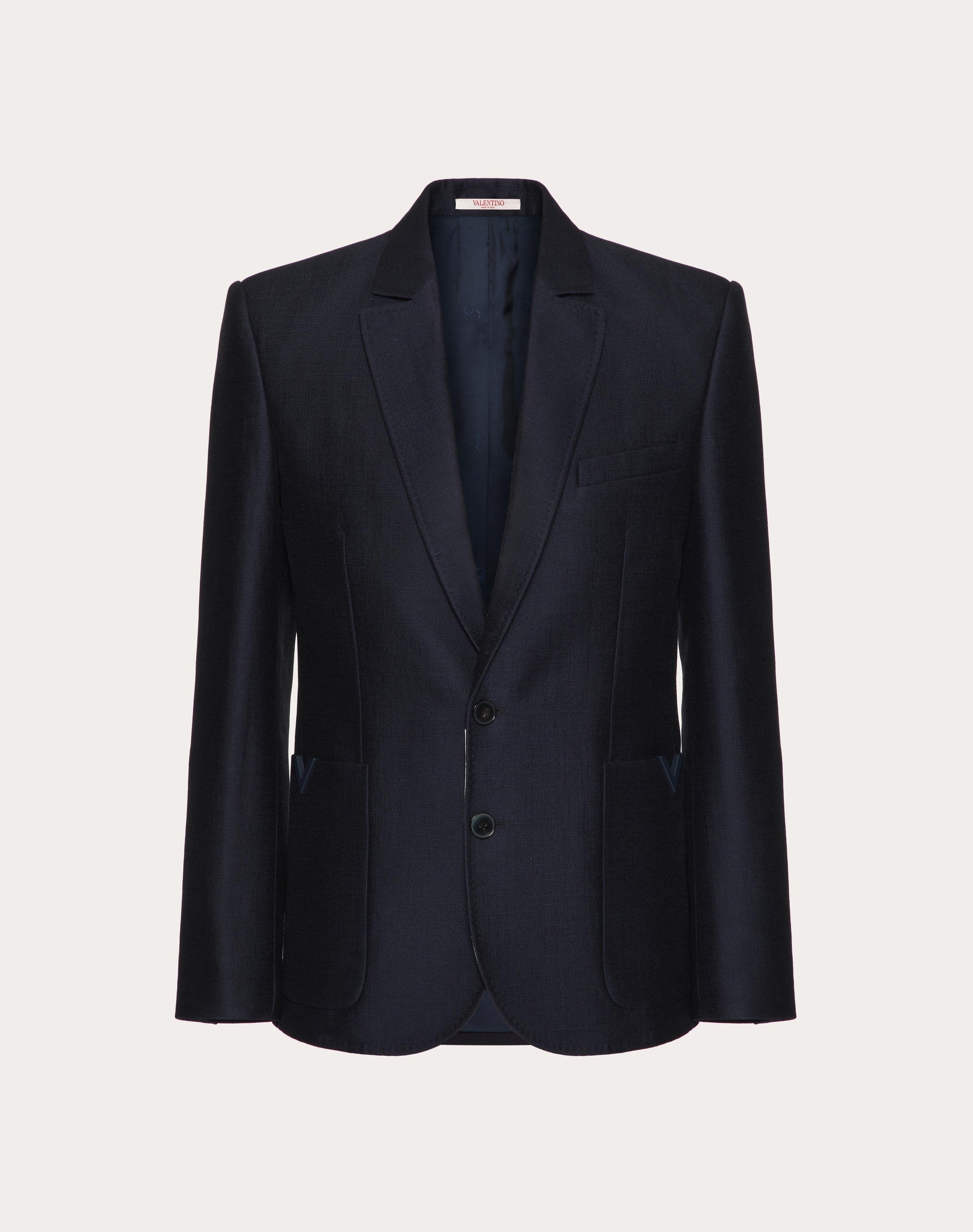 WOOL AND SILK SINGLE-BREASTED JACKET WITH RUBBERIZED V DETAIL - 1