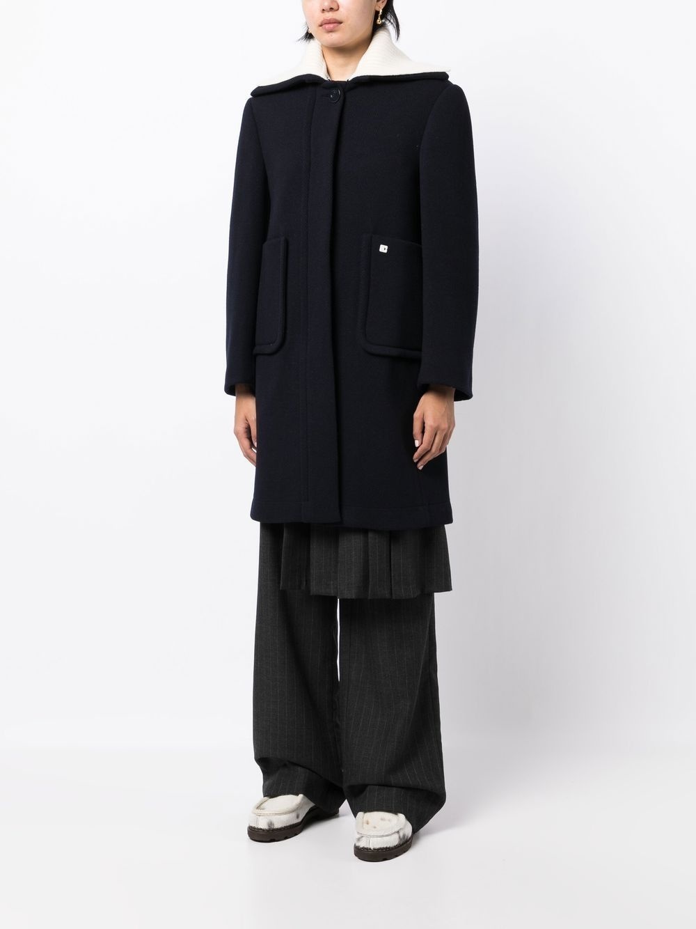 wide-collar single-breasted coat - 3