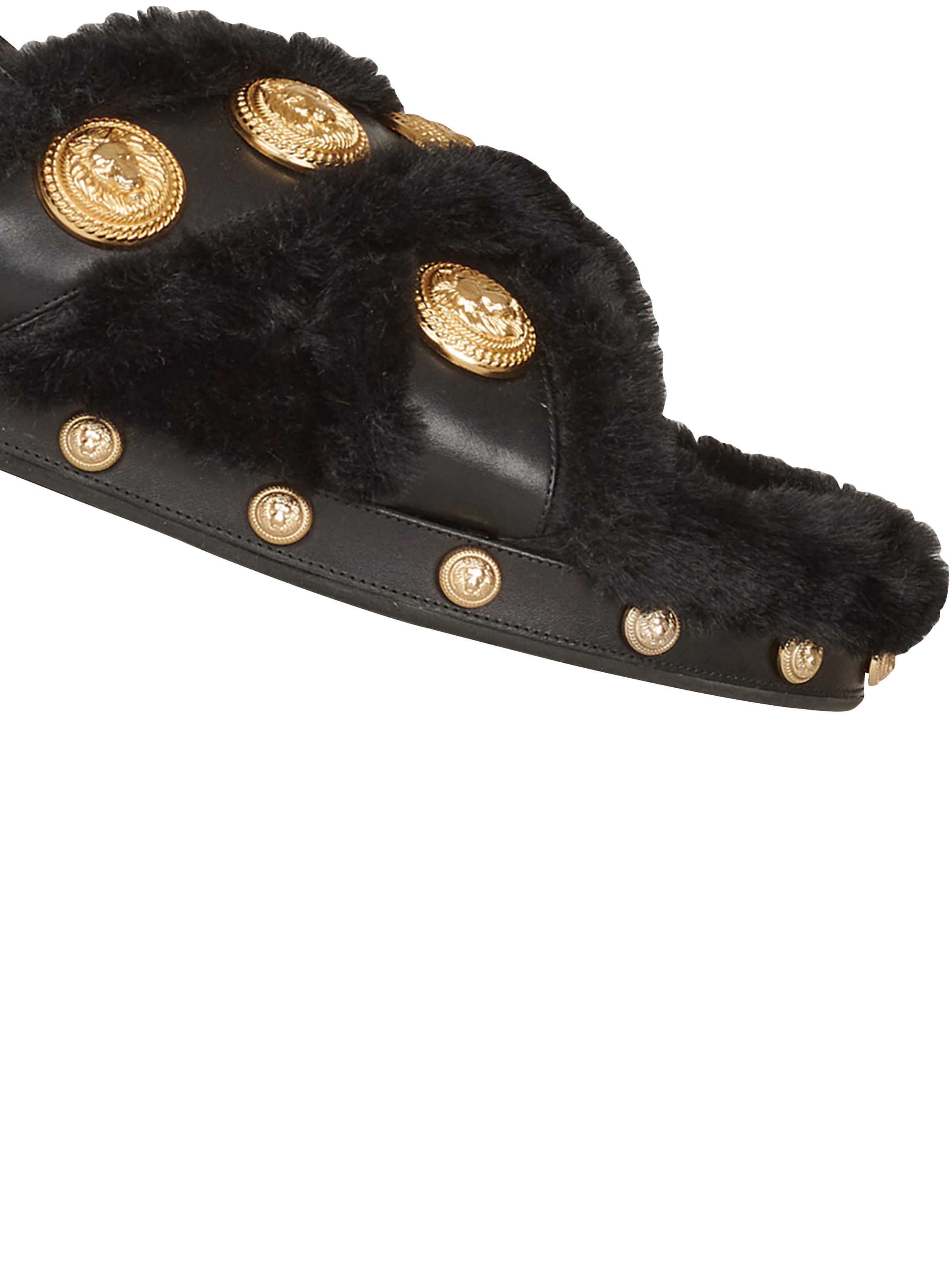 Faux fur and leather Tam flat sandals - 5