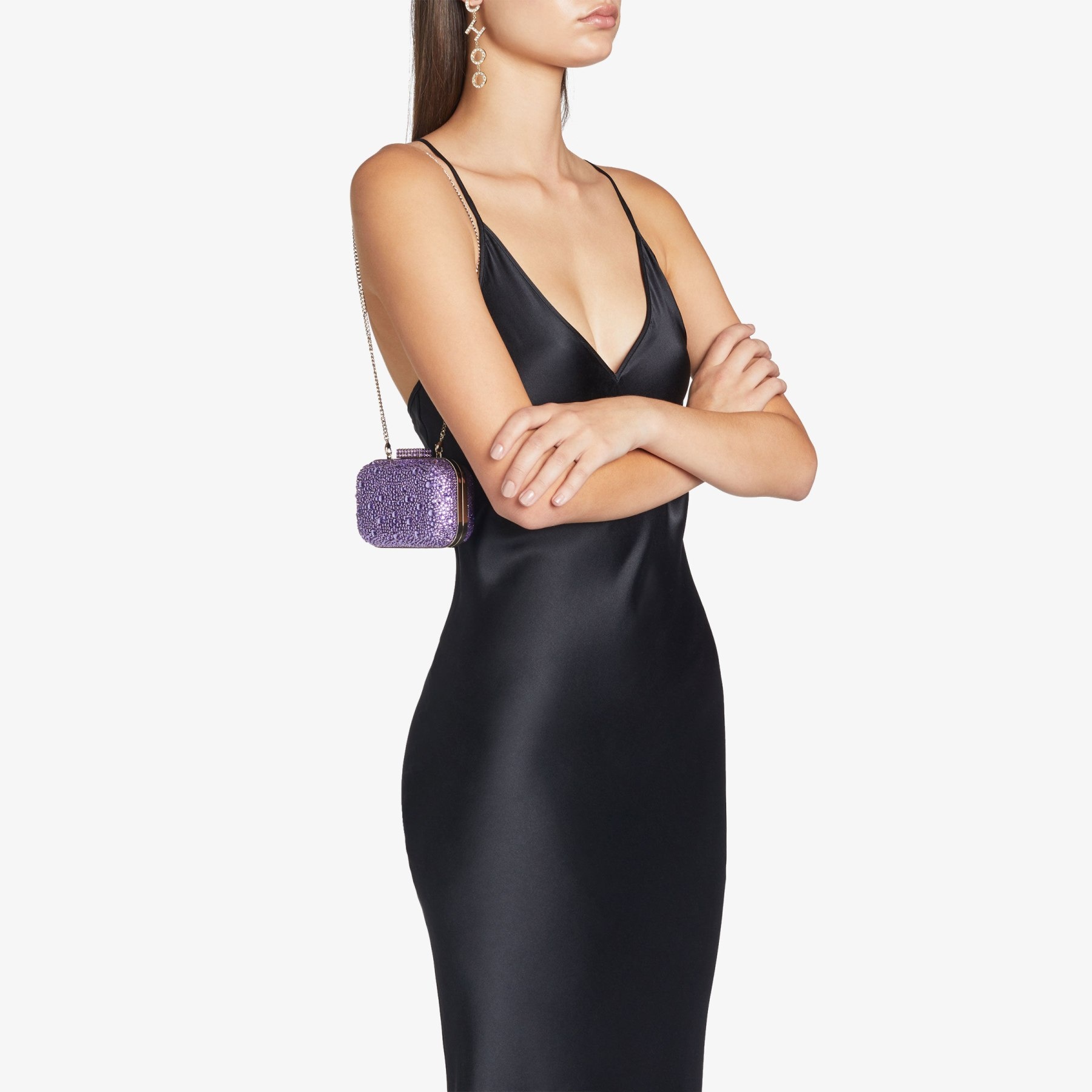 Micro Cloud
Cassis Satin Mini Bag with Hotfix Crystals - 3