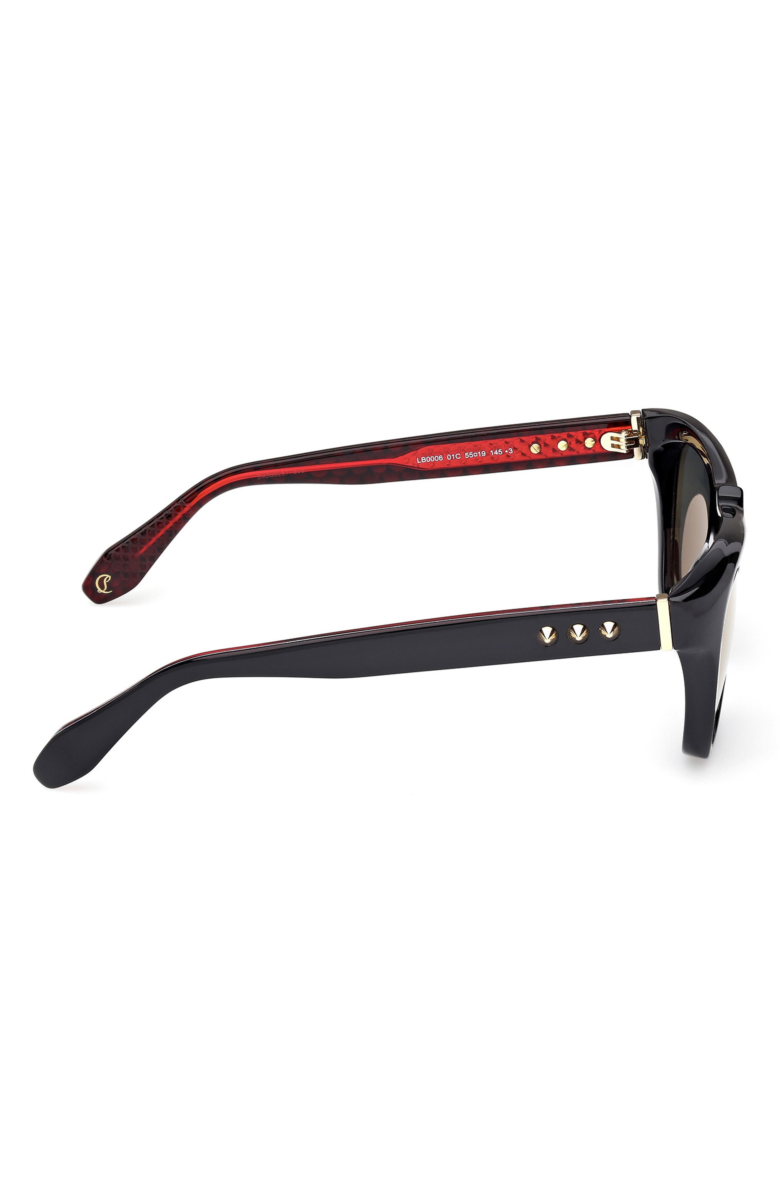 Christian Louboutin Georges 55mm Square Sunglasses in Black/Gold/Zeiss Smoke/Red at Nordstrom - 7