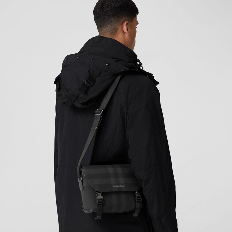 Charcoal Check and Leather Messenger Bag 10