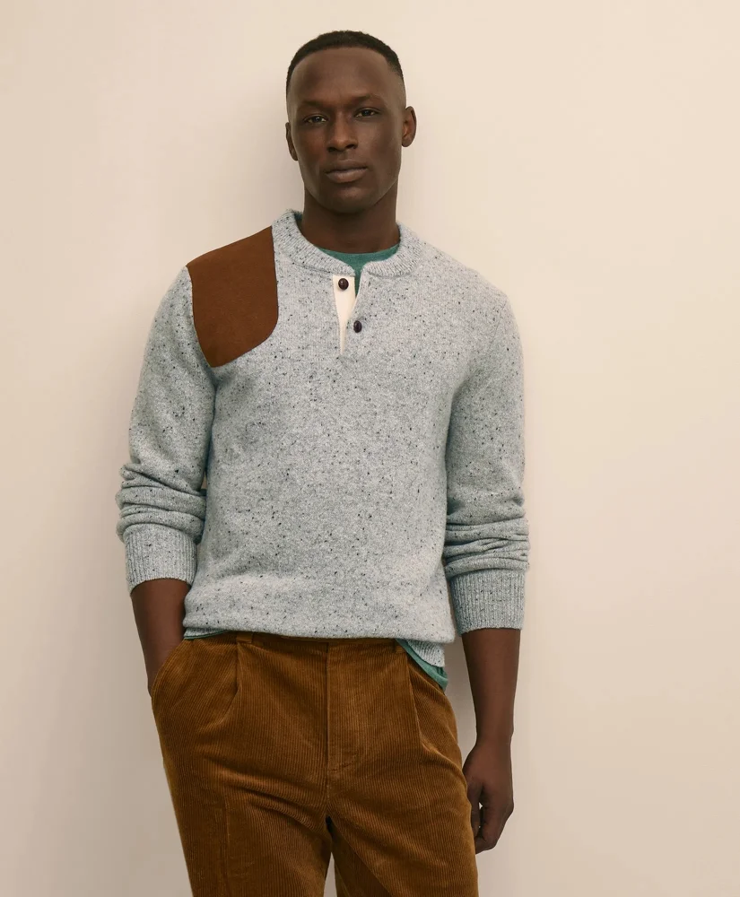 Merino Wool Shoulder-Patch Henley Sweater - 1