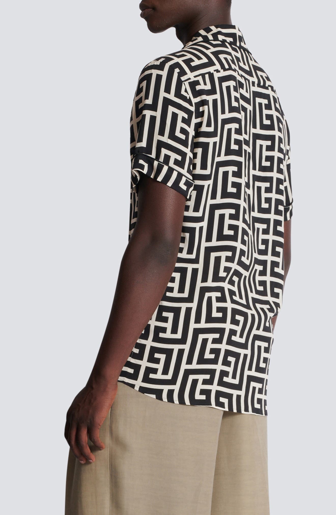 Balmain Macro Monogram Pajama Shirt in Gfe Ivory/Black at Nordstrom - 2