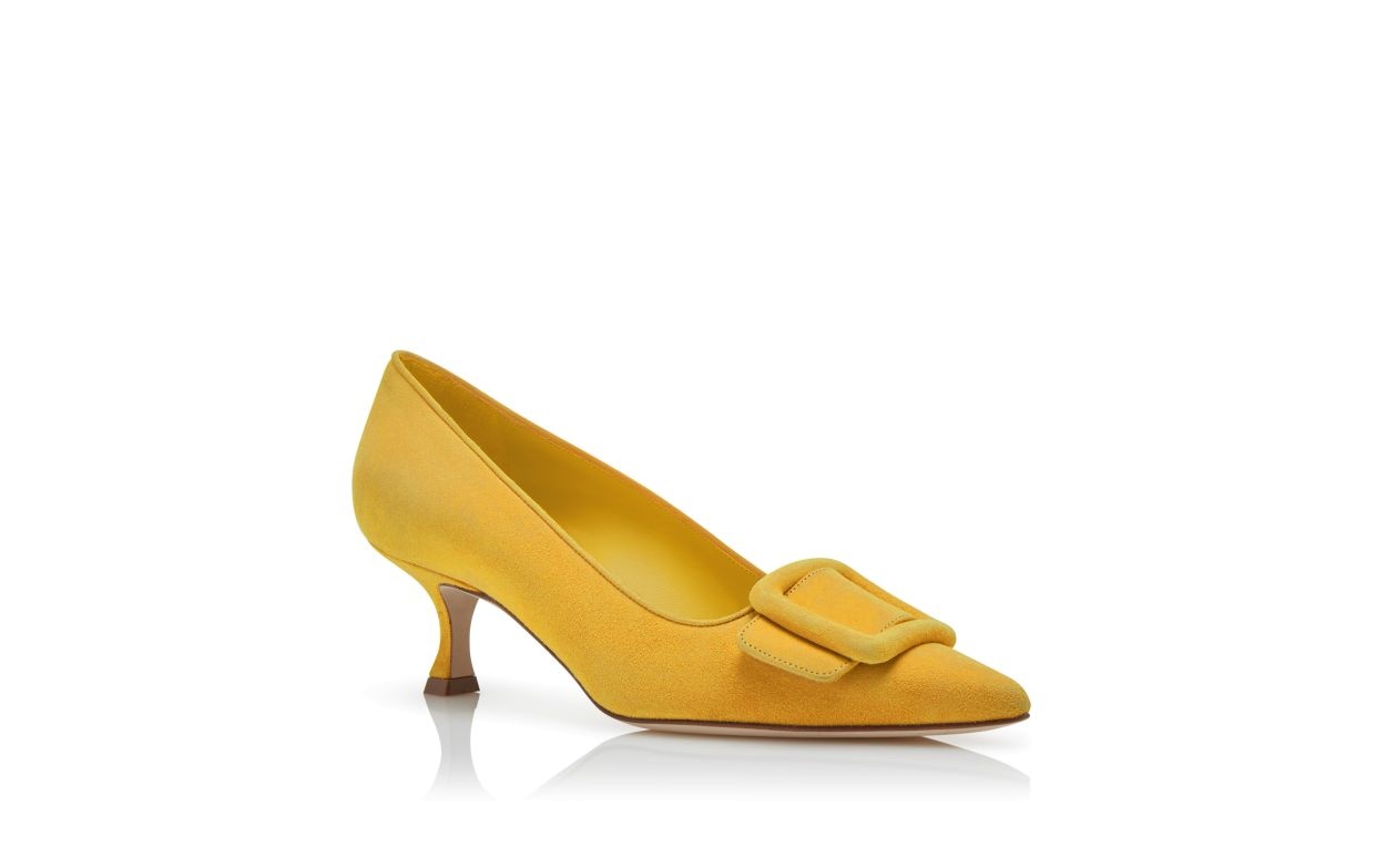 Yellow Suede Buckle Detail Pumps - 3