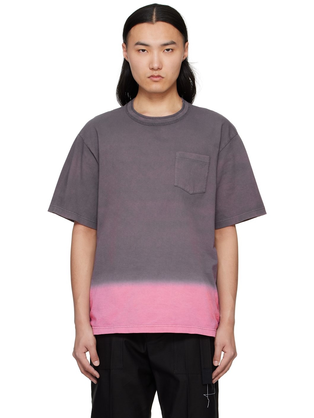 Gray & Pink Garment Dye Cotton Jersey T-shirt - 1