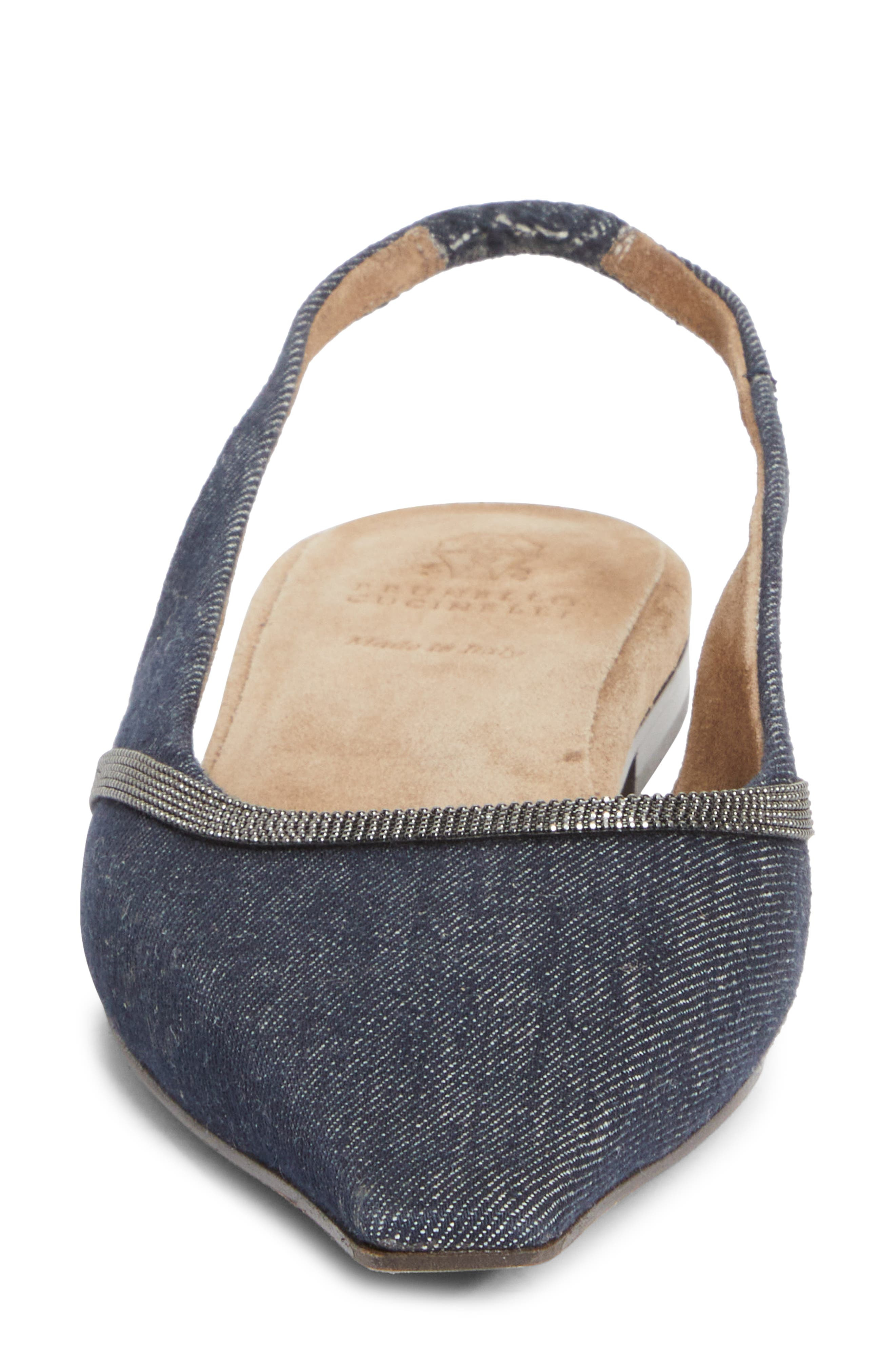 Brunello Cucinelli Monili Pointed Toe Slingback Flat in C001 Denim Blue at Nordstrom - 4