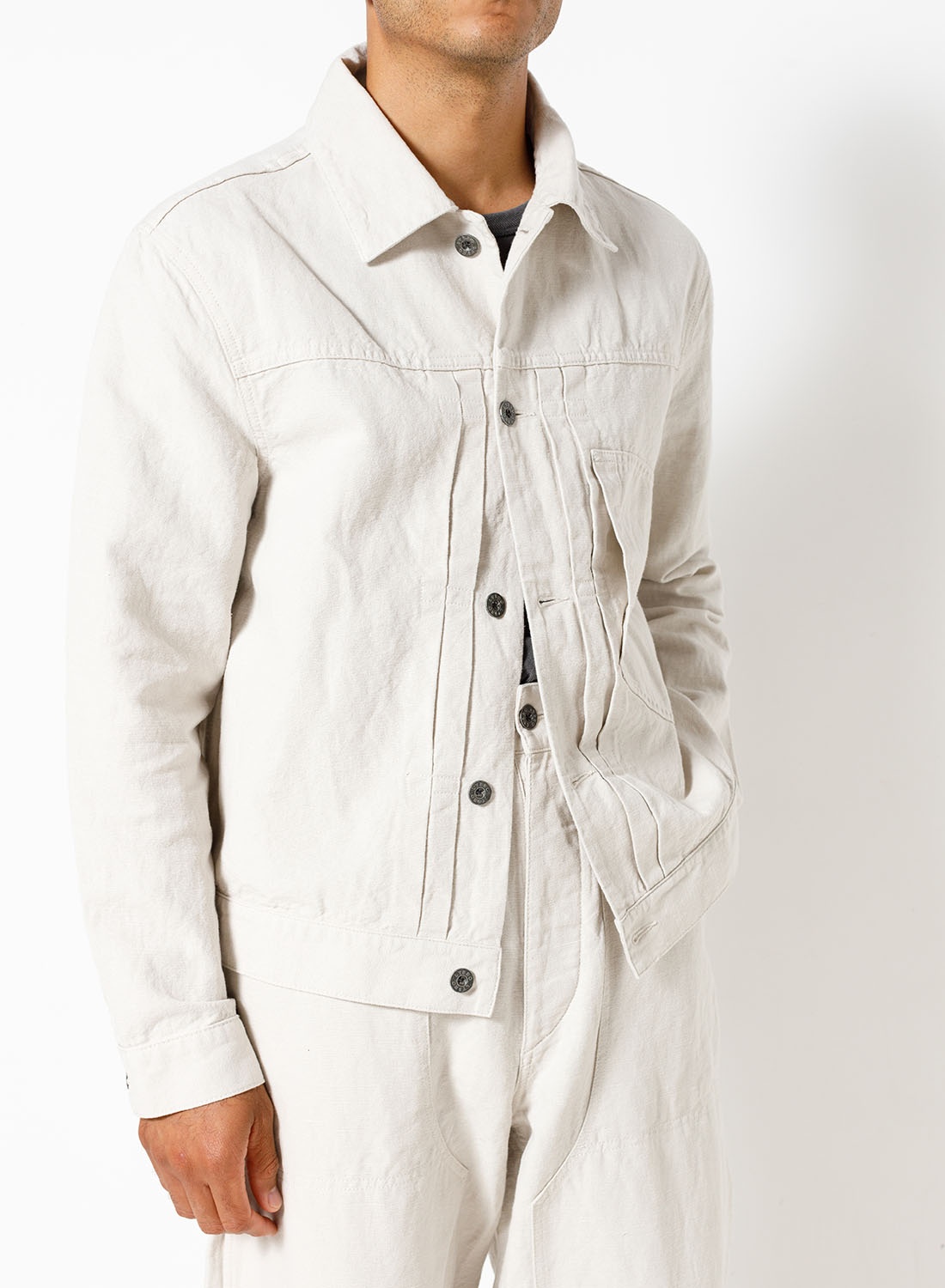 Japanese Type 1 Jacket Cotton Linen in Off White - 4