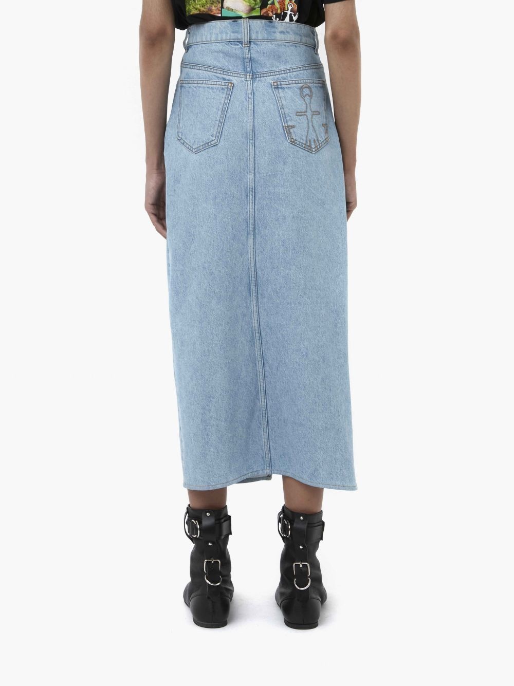 PADLOCK STRAP LONG SLIT DENIM SKIRT - 3