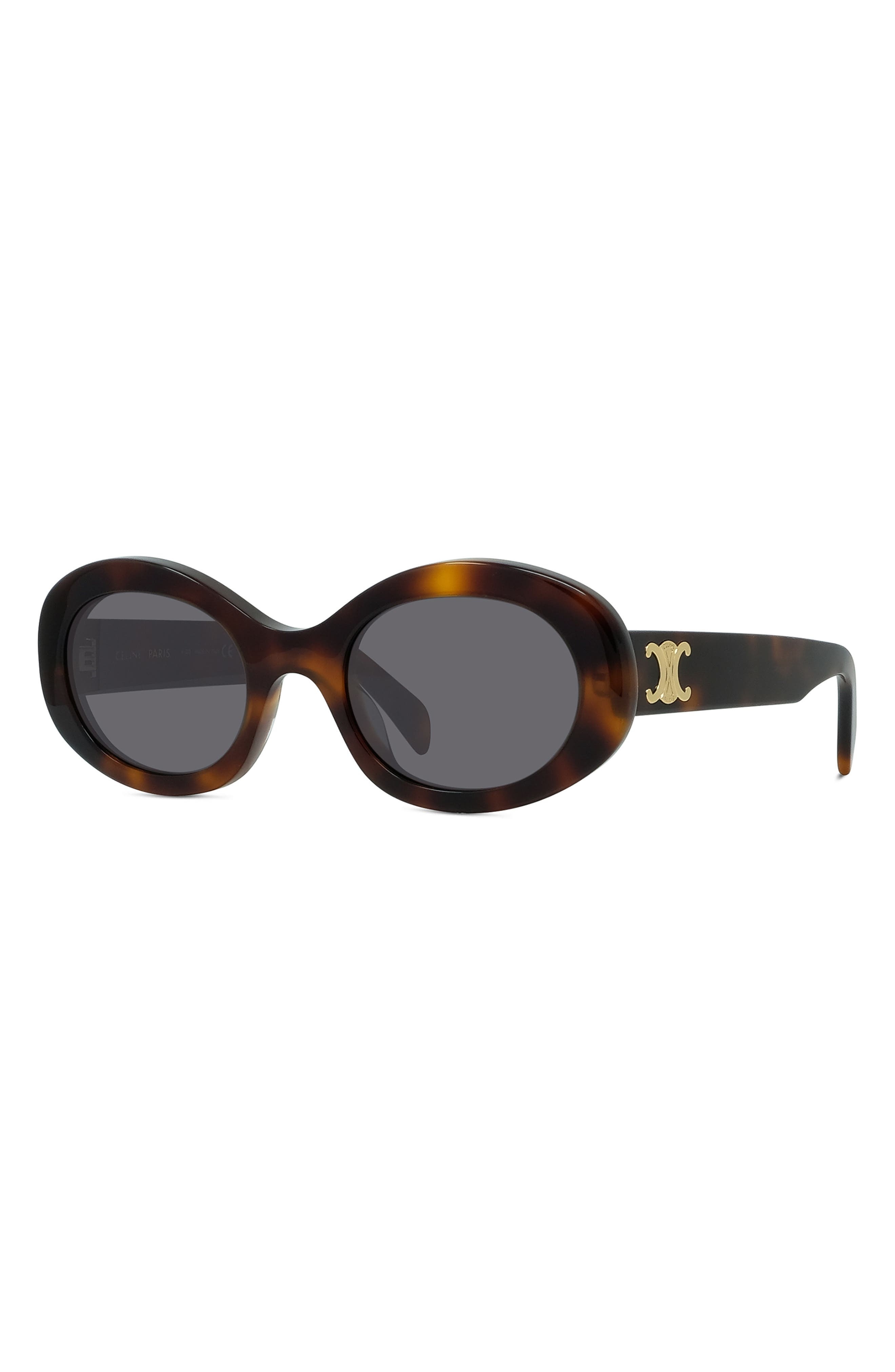 CELINE Triomphe 52mm Oval Sunglasses in Shiny Classic Havana/Smoke at Nordstrom - 6