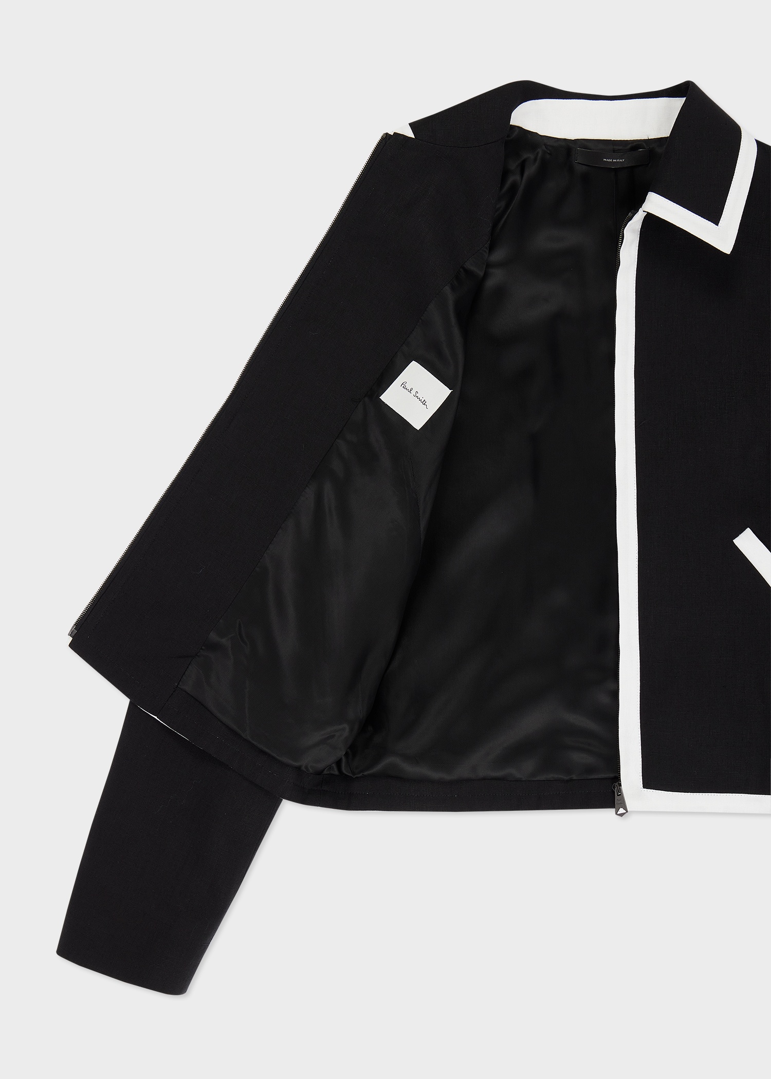 Women's Black Linen Zip Jacket - 2