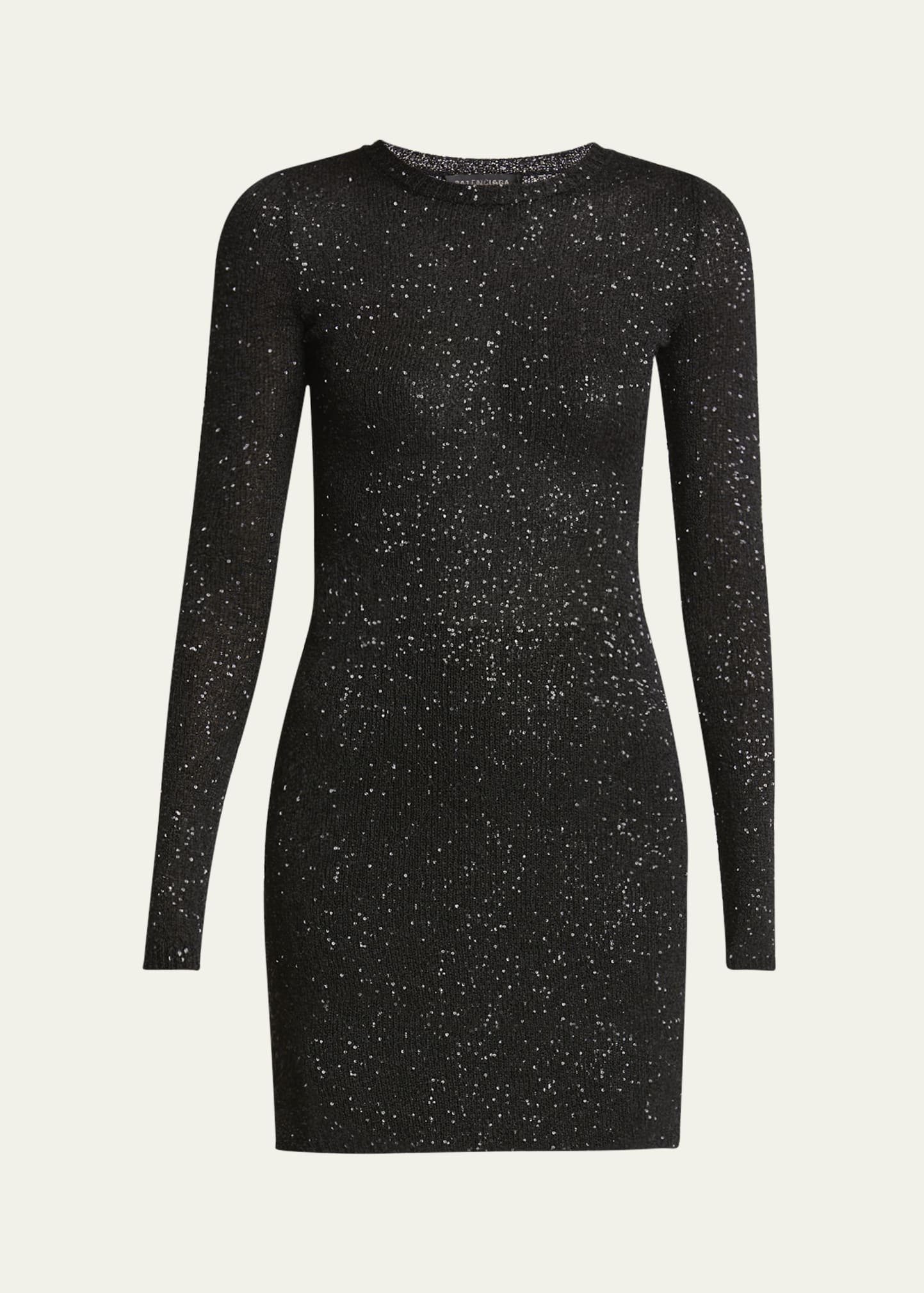 Sequined Knit Mini Long Sleeve Dress - 1