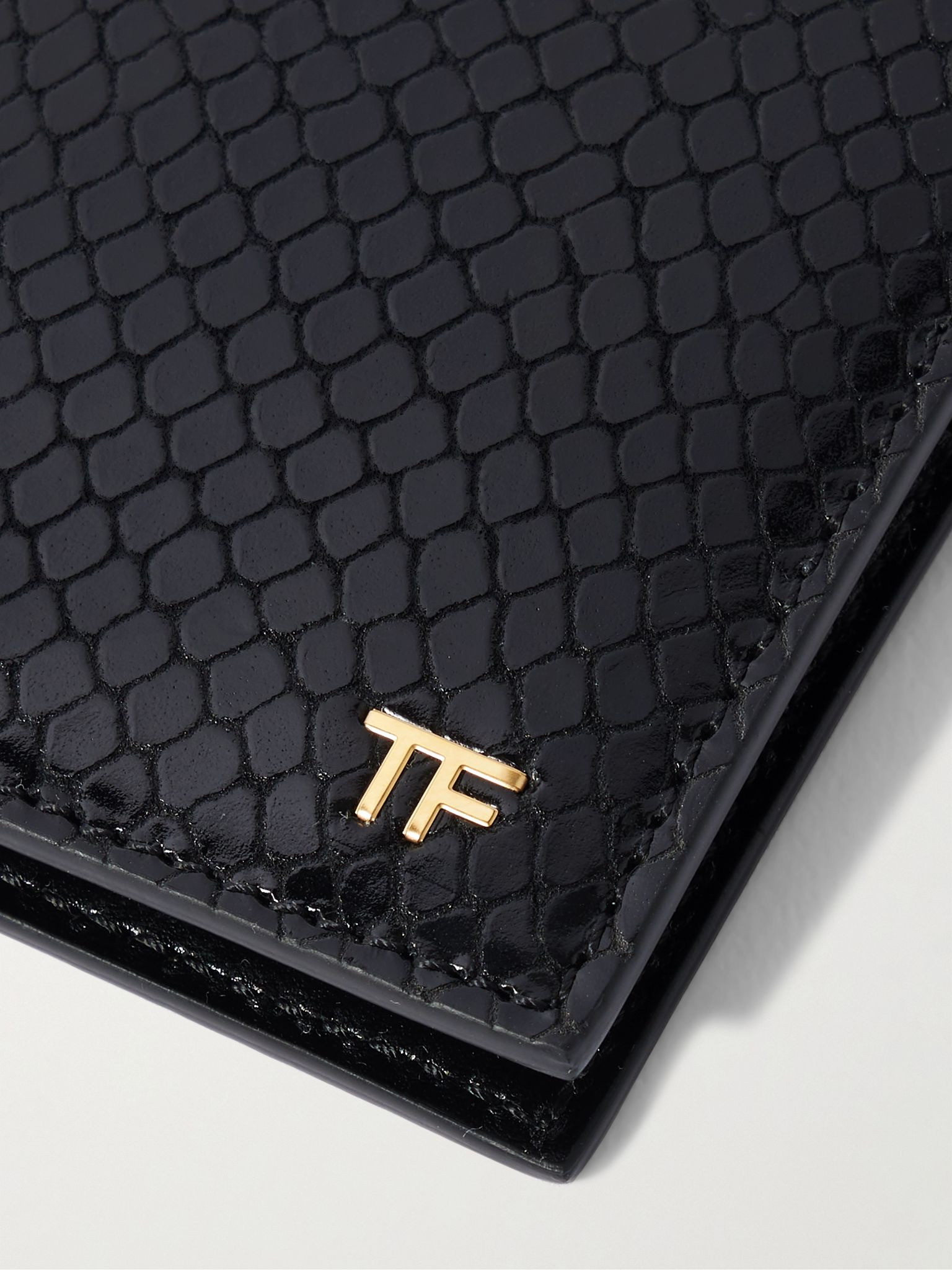 Snake-Effect Leather Billfold Wallet Black - 3