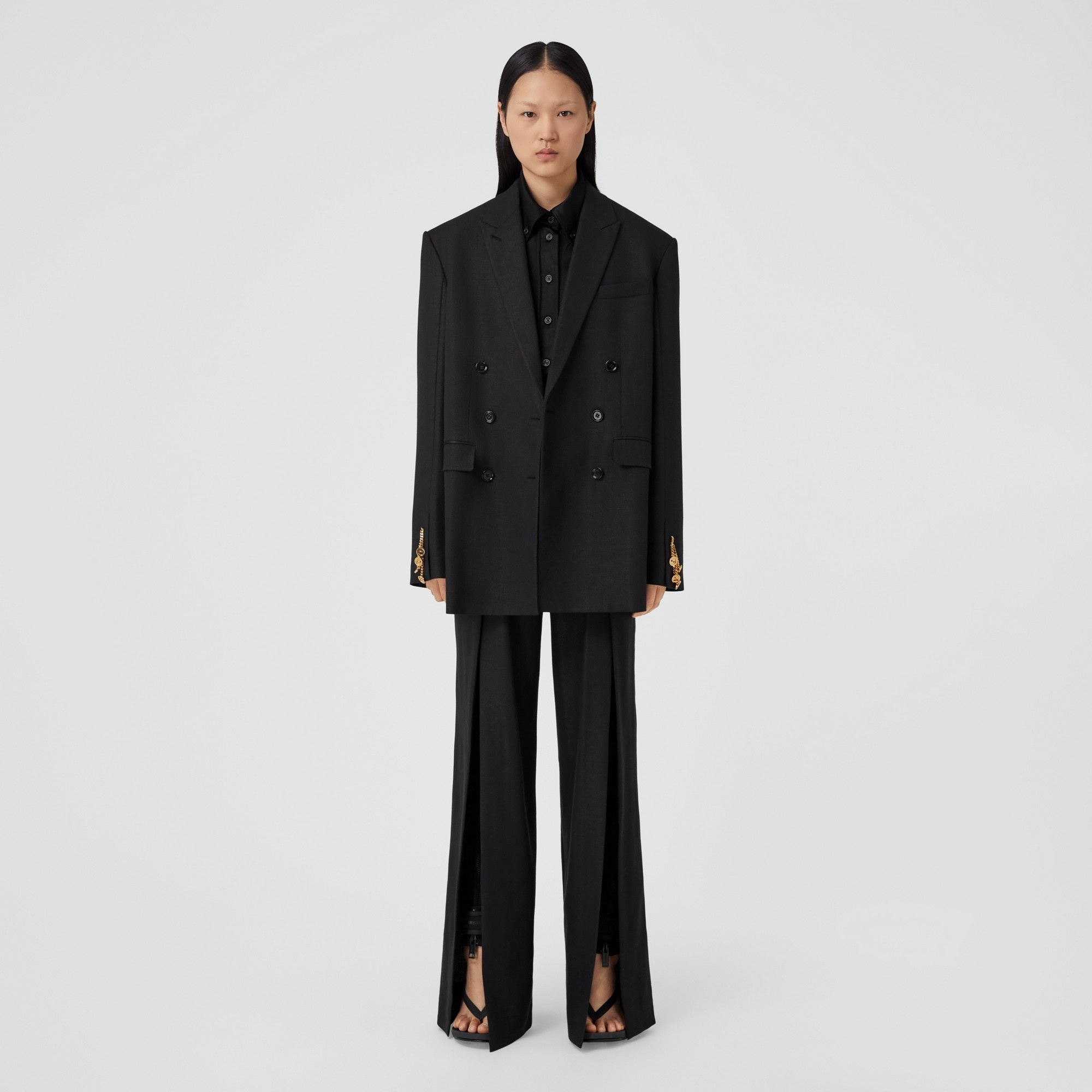 Chain-link Cuff Wool Ramie Tailored Jacket - 4