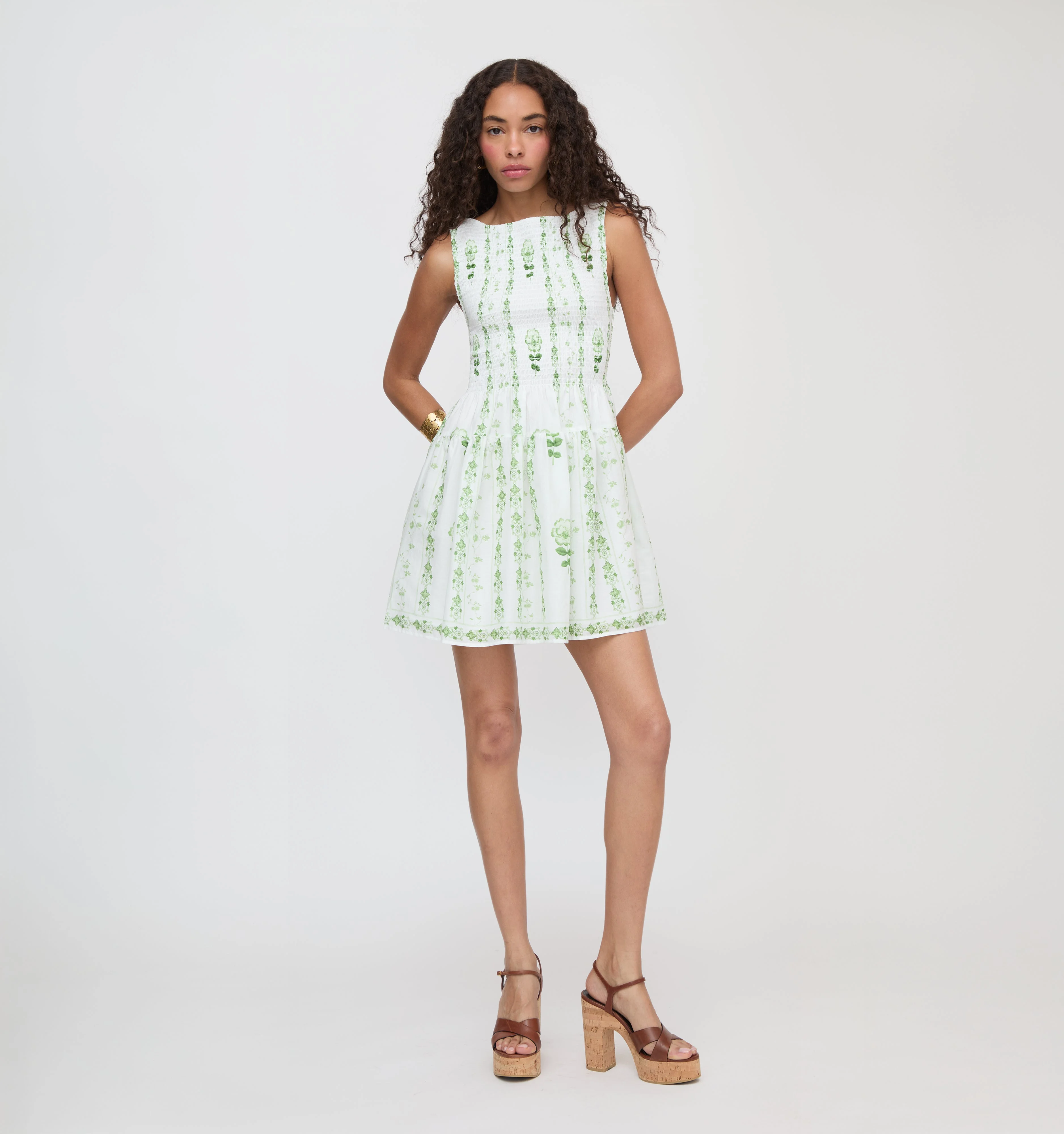 The Cosima Mini Nap Dress - White/Green Arcadia Border - 1