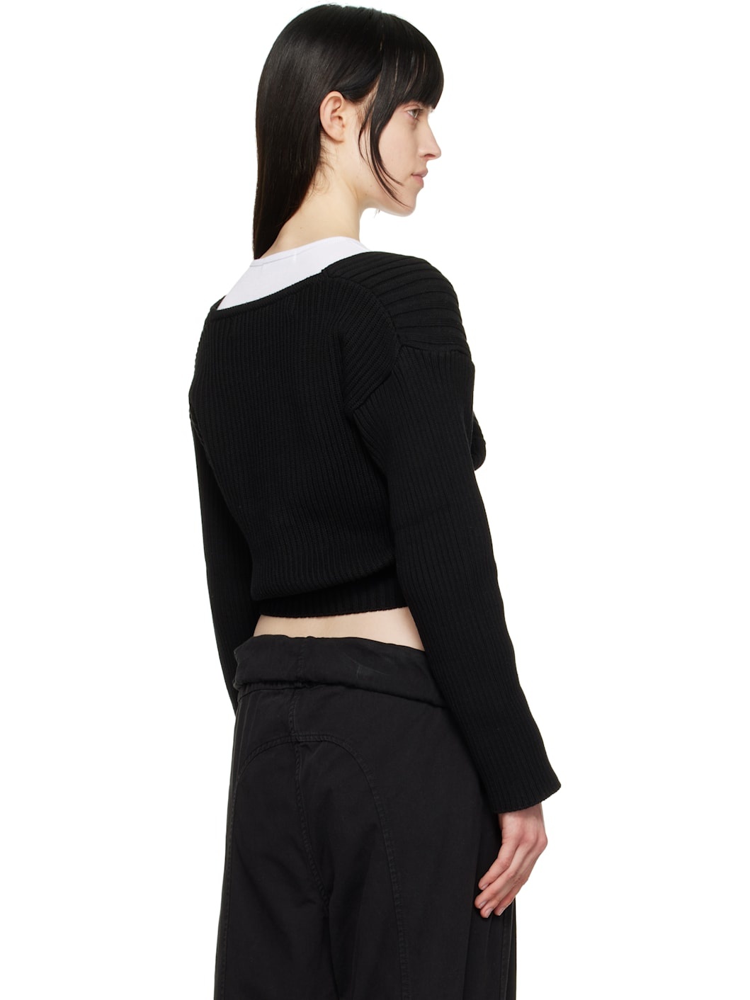 Black Criss Cross Ribbed Pullover Sweater - 3